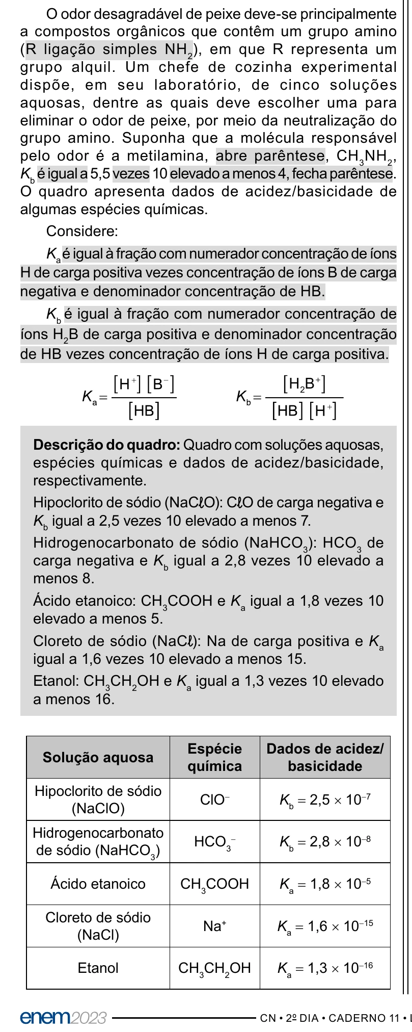 Enunciado original completo da questão 101 do ENEM 2023 - 2º Dia – Caderno 11 – Laranja (braile e ledor) – Reaplicação/PPL, página 5.