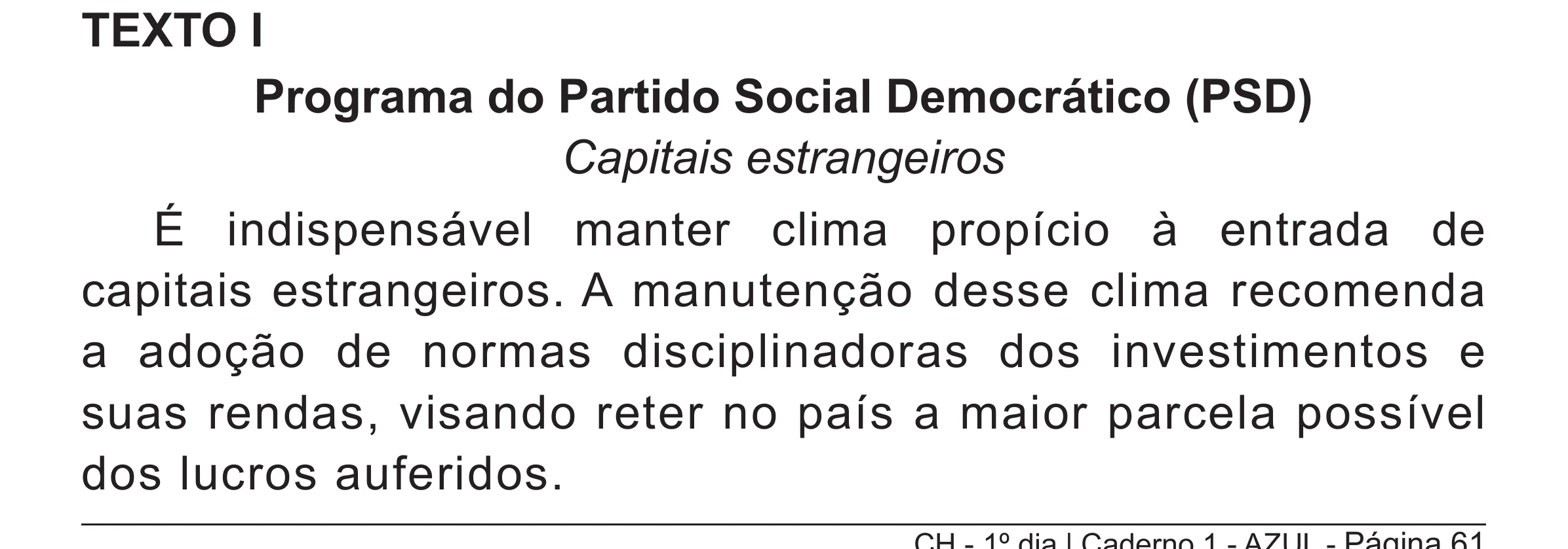 Enunciado original completo da questão 61 do ENEM 2018 - 1º Dia - Caderno 1 - Azul (Superampliada) – Aplicação regular, página 61.