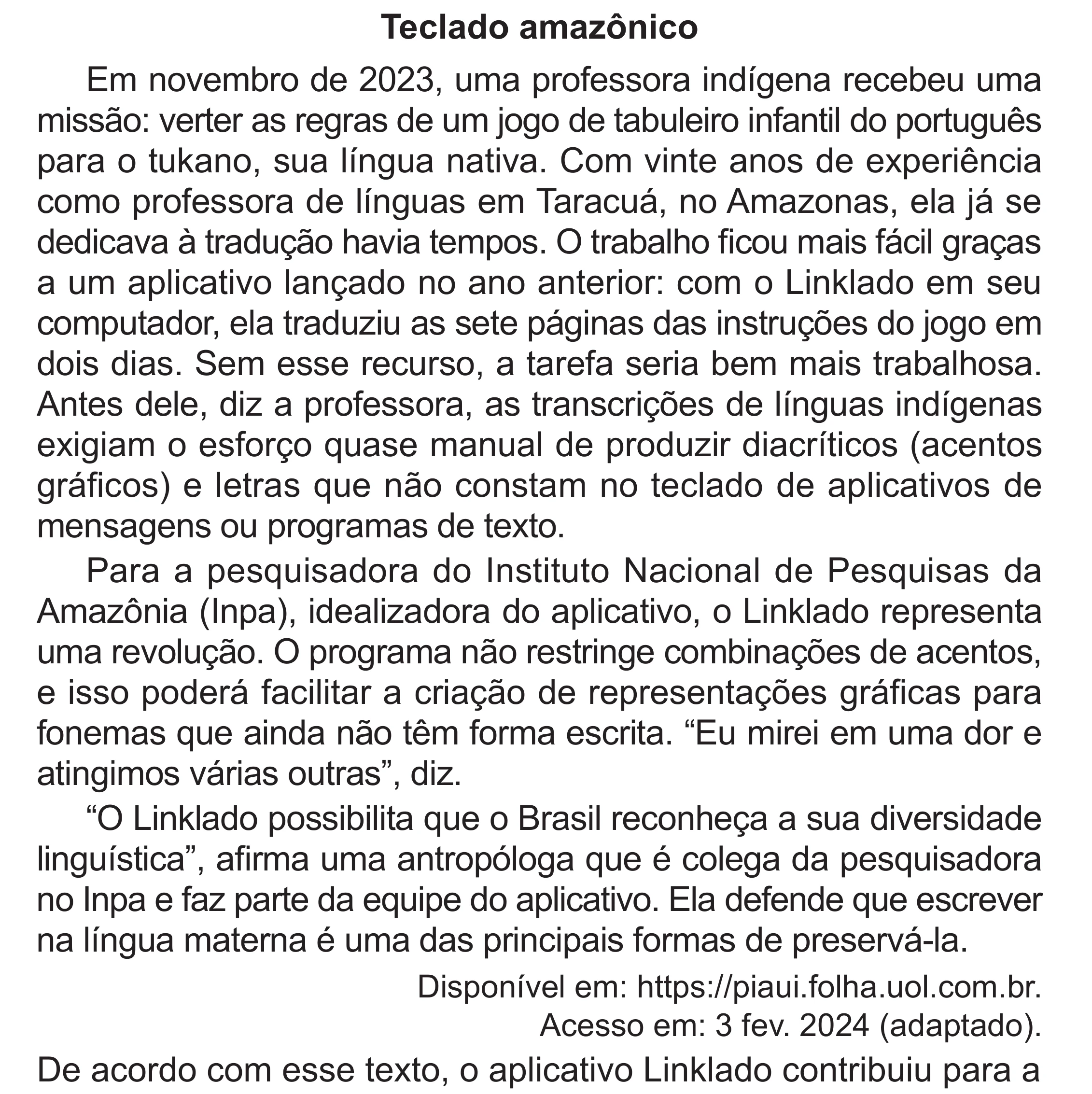 Enunciado original completo da questão 19 do ENEM 2024 - 1º Dia – Caderno 4 – Verde – Aplicação Regular - (Superampliada), página 27.