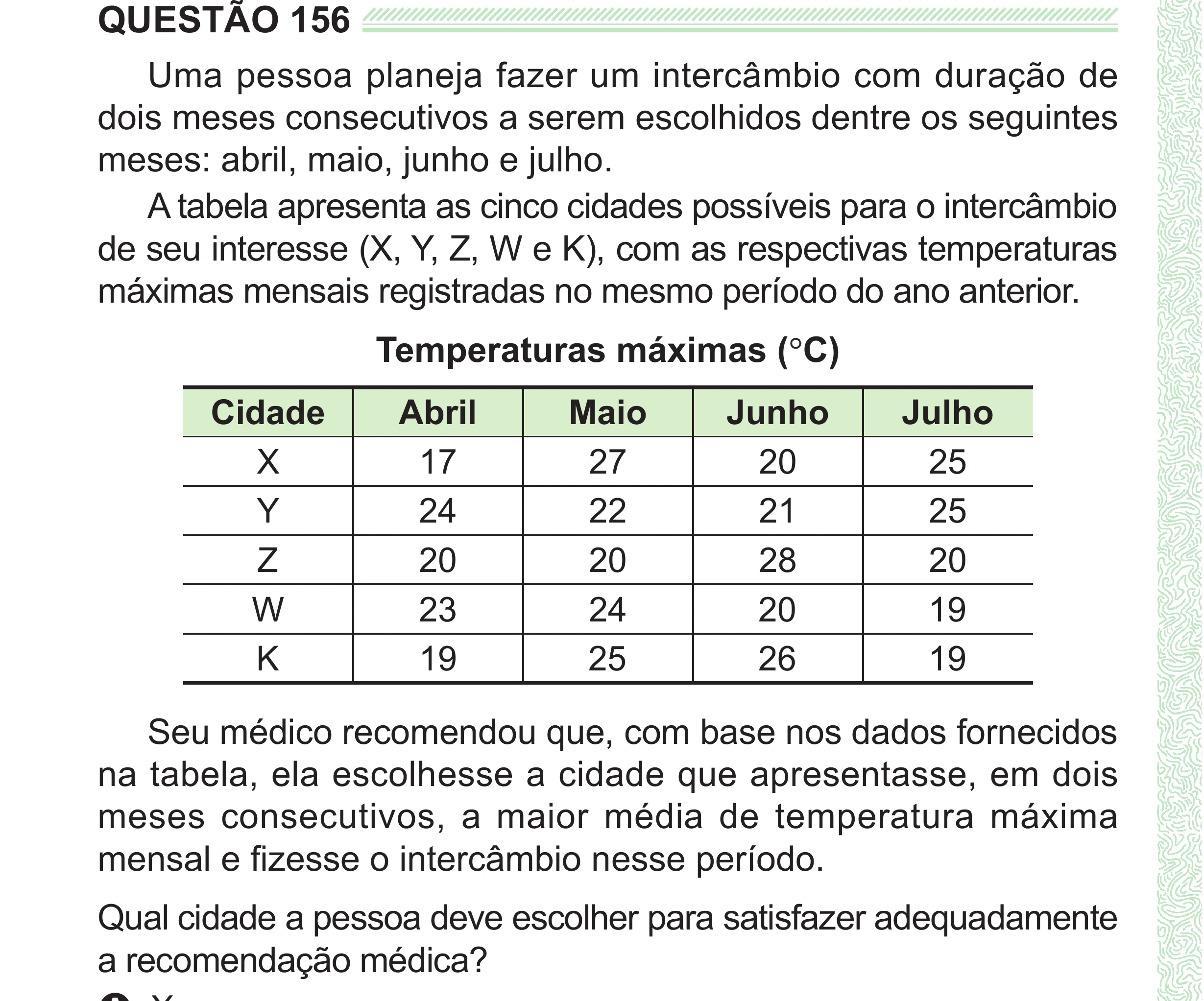 Enunciado original completo da questão 156 do ENEM 2024 - 2º Dia – Caderno 8 – Verde (Superampliada) – Reaplicação/PPL, página 70.