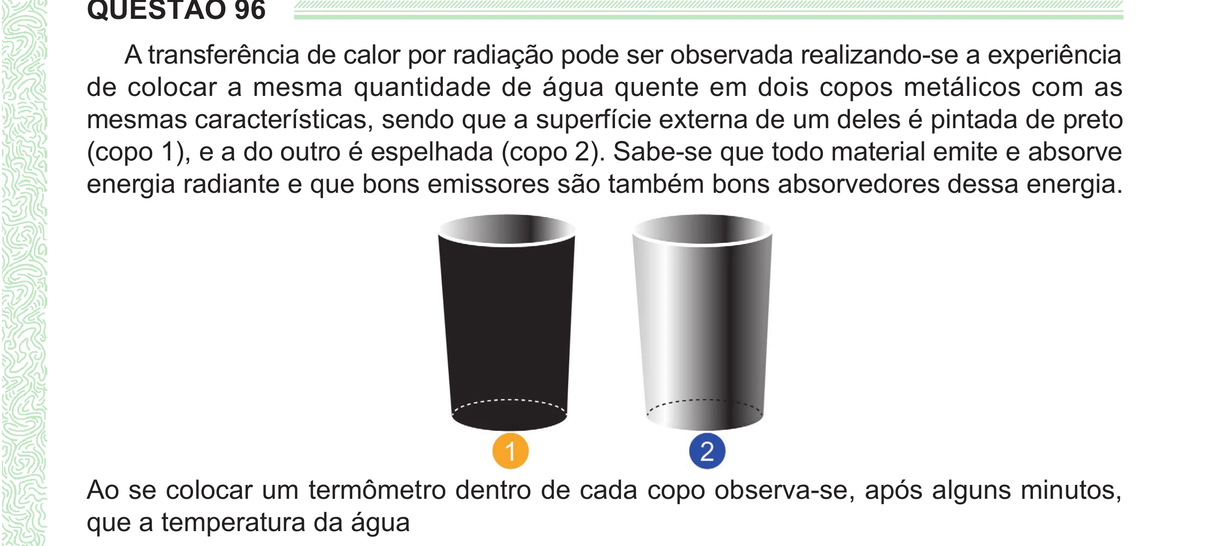 Enunciado original completo da questão 96 do ENEM 2024 - 2º Dia – Caderno 8 – Verde (Ampliada) – Reaplicação/PPL, página 5.