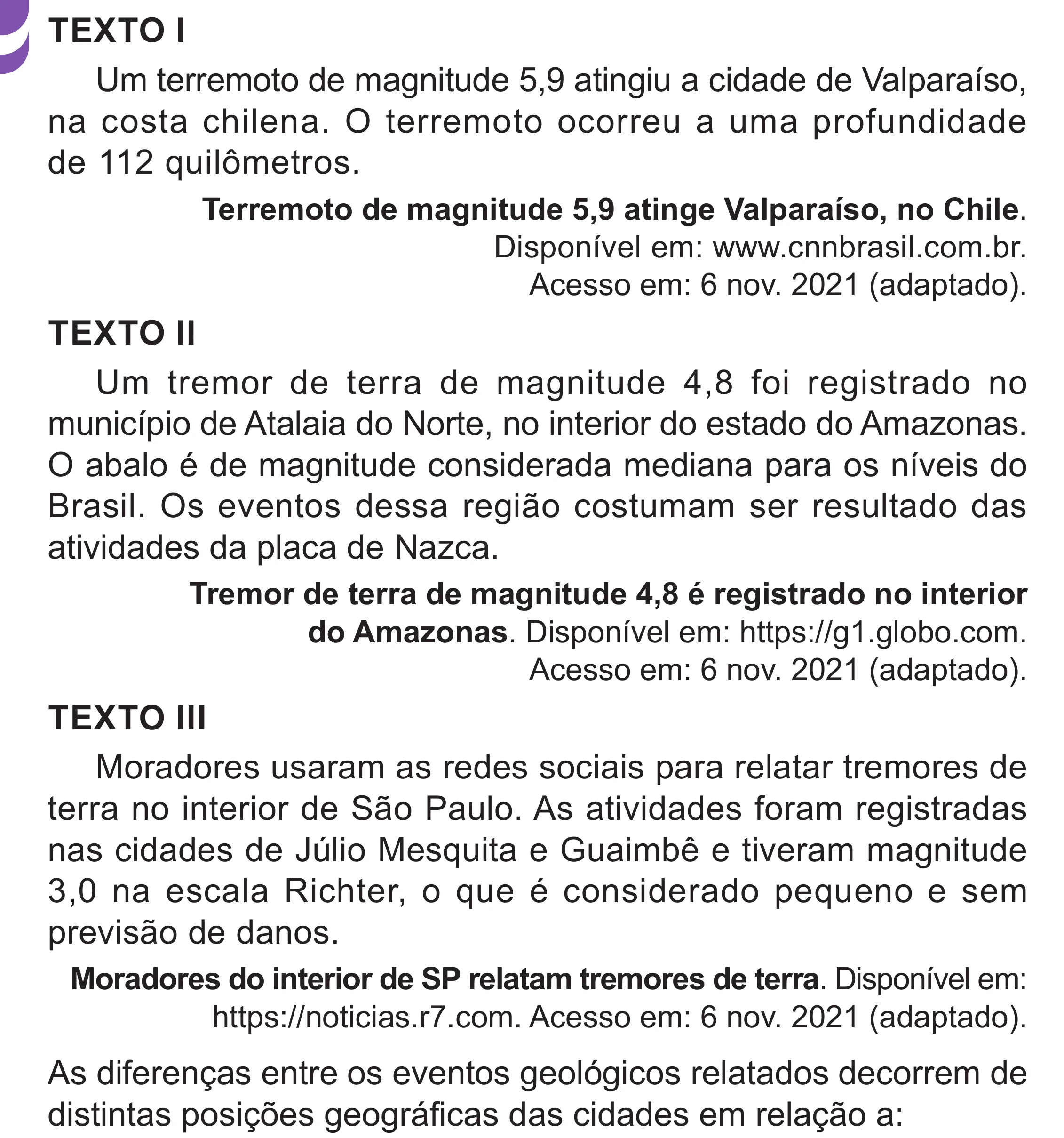 Enunciado original completo da questão 87 do ENEM 2024 - 1º Dia – Caderno 10 – Roxo (Libras) – Aplicação Regular - (Superampliada), página 92.