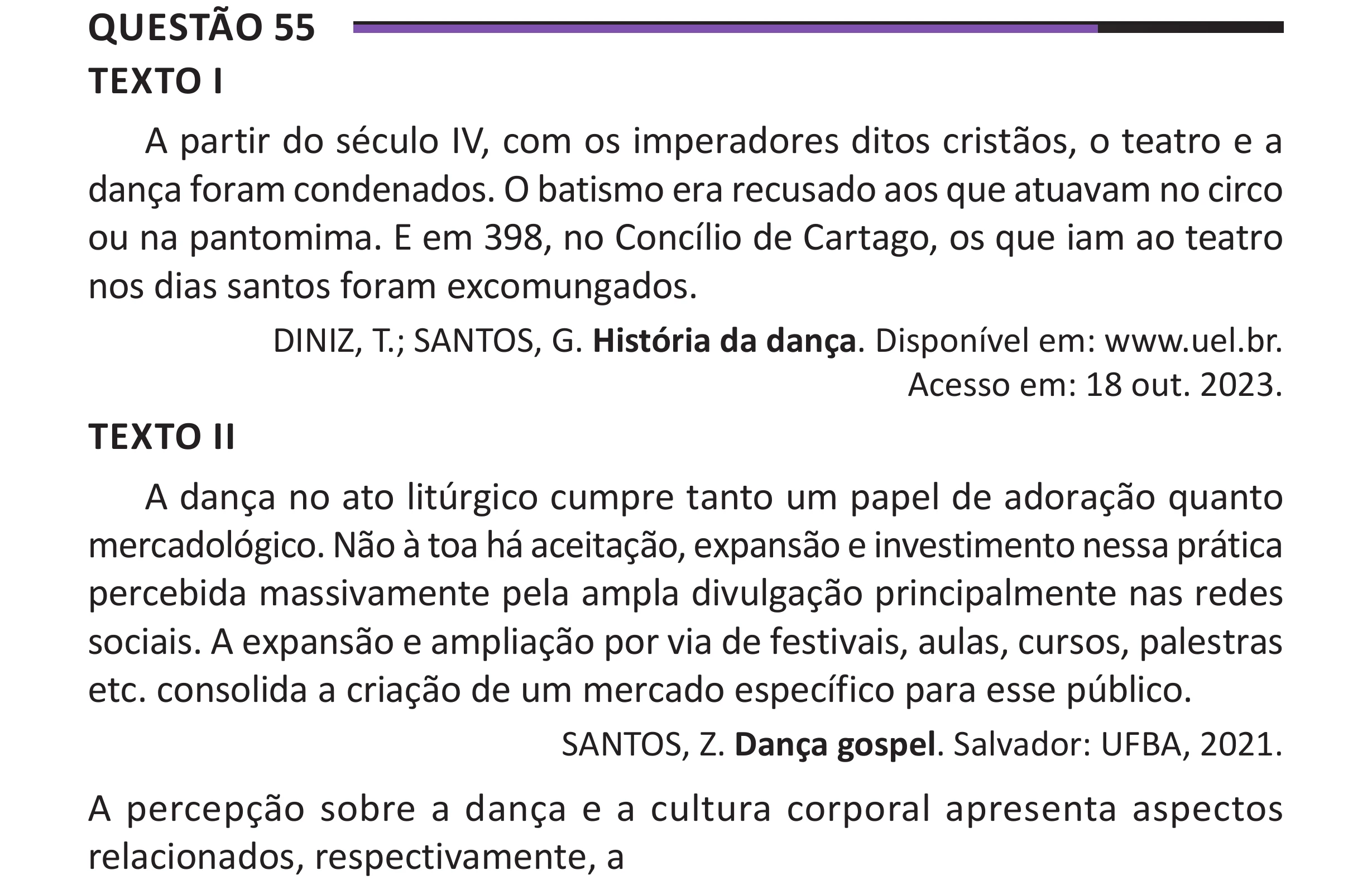Enunciado original completo da questão 55 do ENEM 2025 - 1º Dia – Caderno 10 – Roxo (Libras) – Aplicação Regular - (Superampliada), página 64.