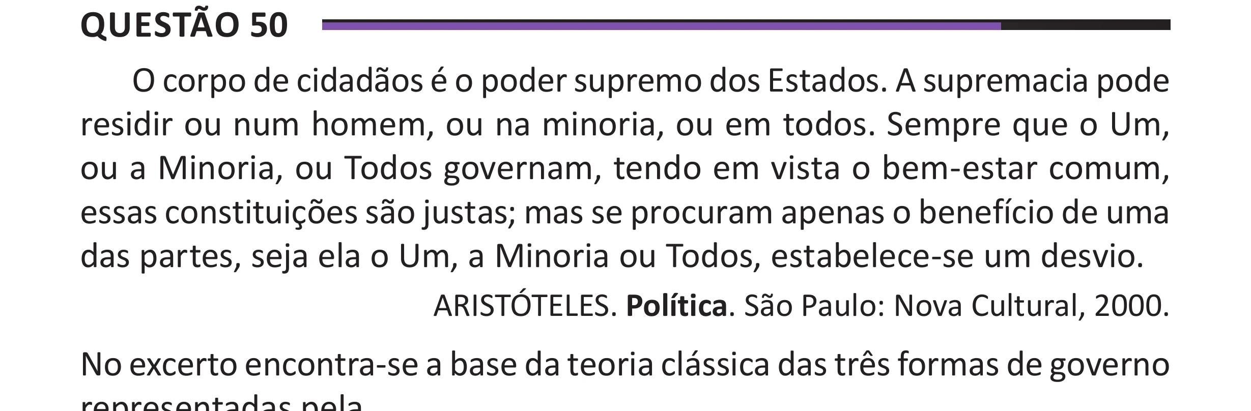 Enunciado original completo da questão 50 do ENEM 2025 - 1º Dia – Caderno 10 – Roxo (Libras) – Aplicação Regular - (Superampliada), página 59.
