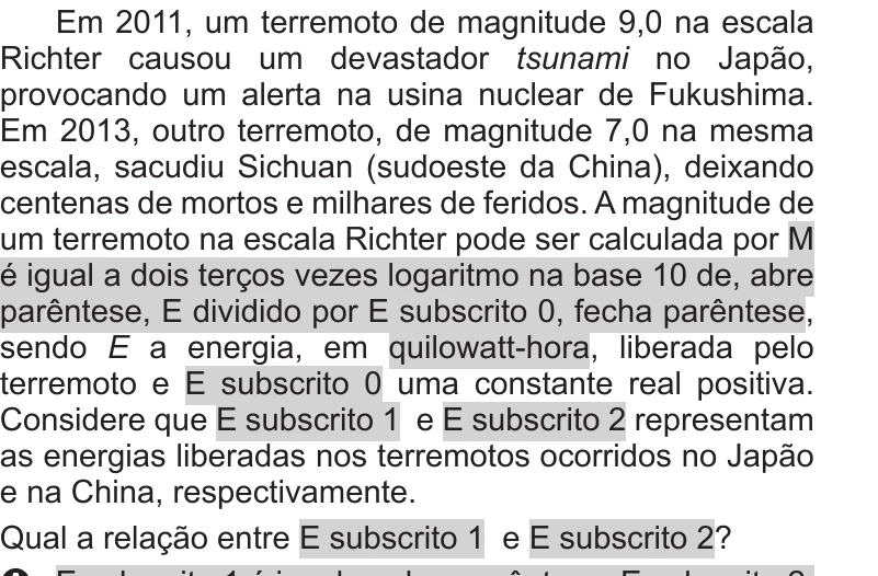 Enunciado original completo da questão 147 do ENEM 2016 - 2º Dia - Caderno 6 - Cinza – Aplicação regular - Ledor, página 20.