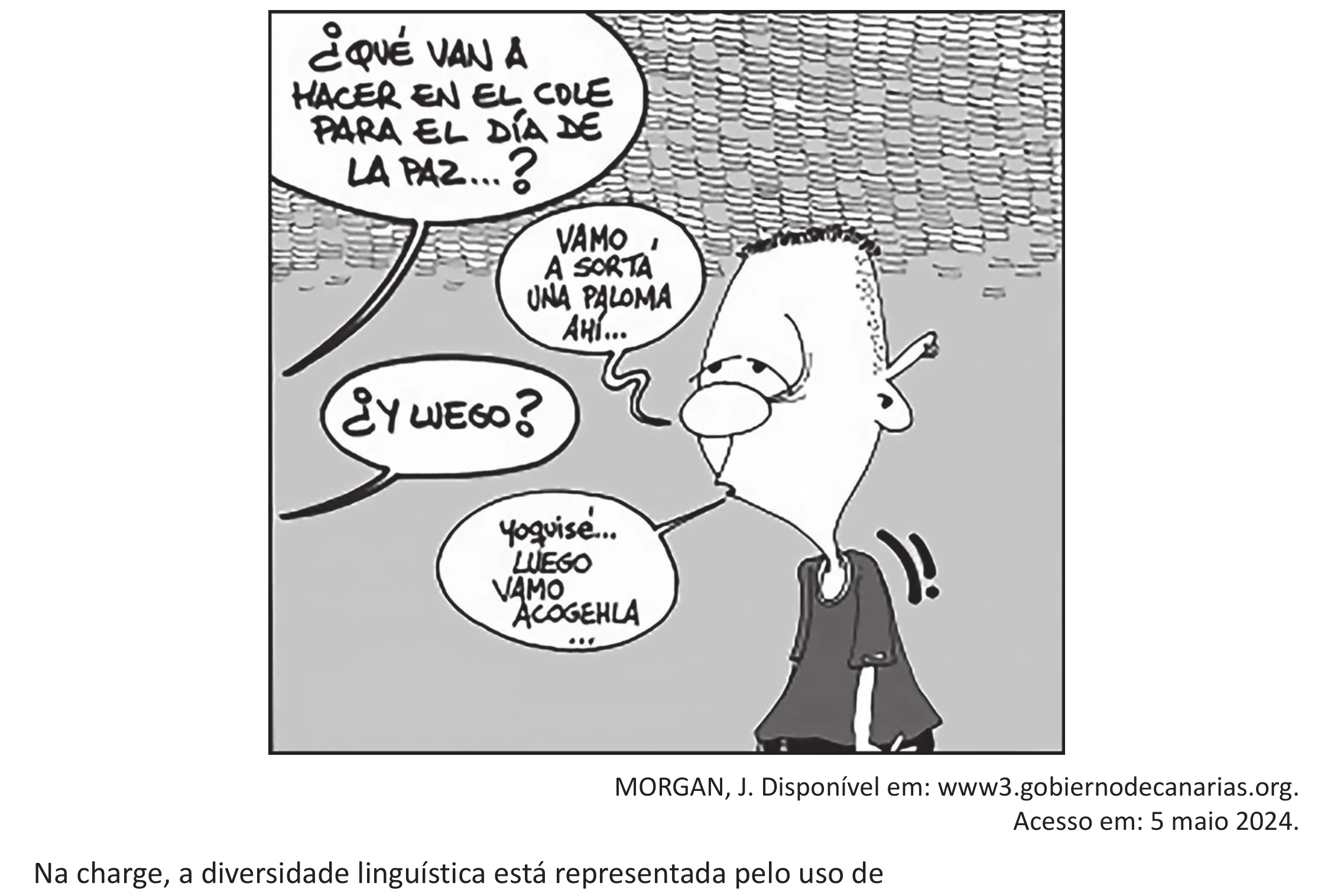 Enunciado original completo da questão 1 (espanhol) do ENEM 2025 - 1º Dia – Caderno 9 – Laranja (Braile e ledor) – Aplicação Regular - (Ampliada), página 6.