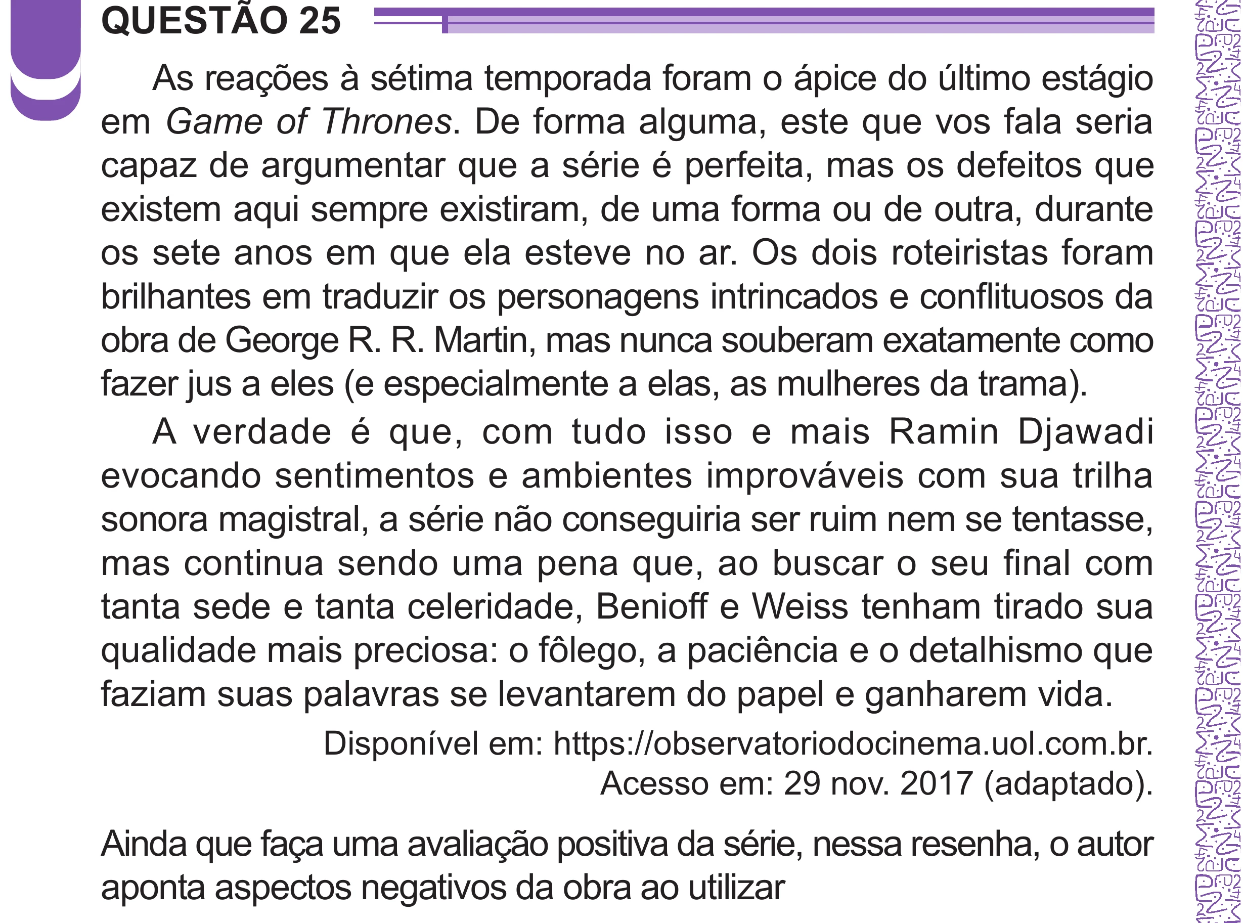 Enunciado original completo da questão 25 do ENEM 2024 - 1º Dia – Caderno 10 – Roxo (Libras) – Aplicação Regular - (Superampliada), página 36.
