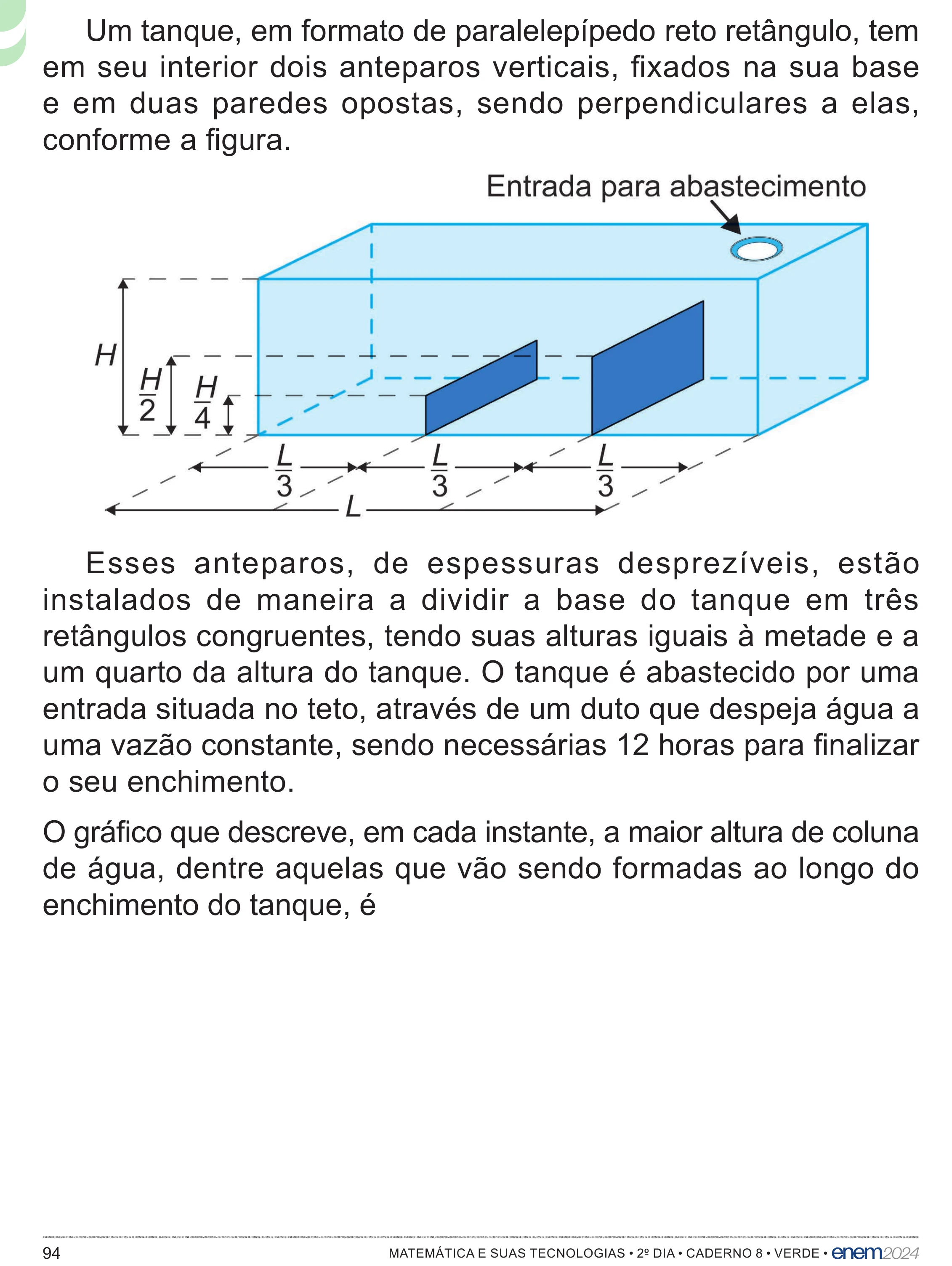 Enunciado original completo da questão 180 do ENEM 2024 - 2º Dia – Caderno 8 – Verde – Aplicação Regular - (Superampliada), página 94.