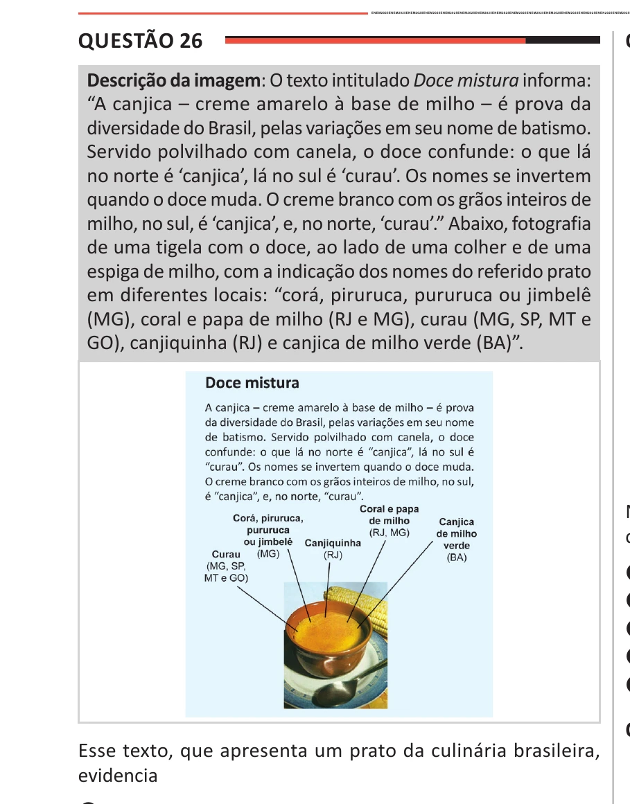 Enunciado original completo da questão 26 do ENEM 2025 - 1º Dia – Caderno 9 – Laranja (Braile e ledor) – Aplicação Regular - (Ledor), página 13.