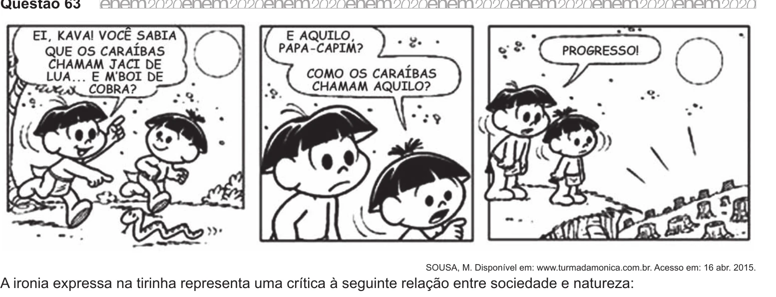 Enunciado original completo da questão 63 do ENEM 2020 - 1º Dia – Caderno 4 – Rosa – Reaplicação/PPL, página 23.