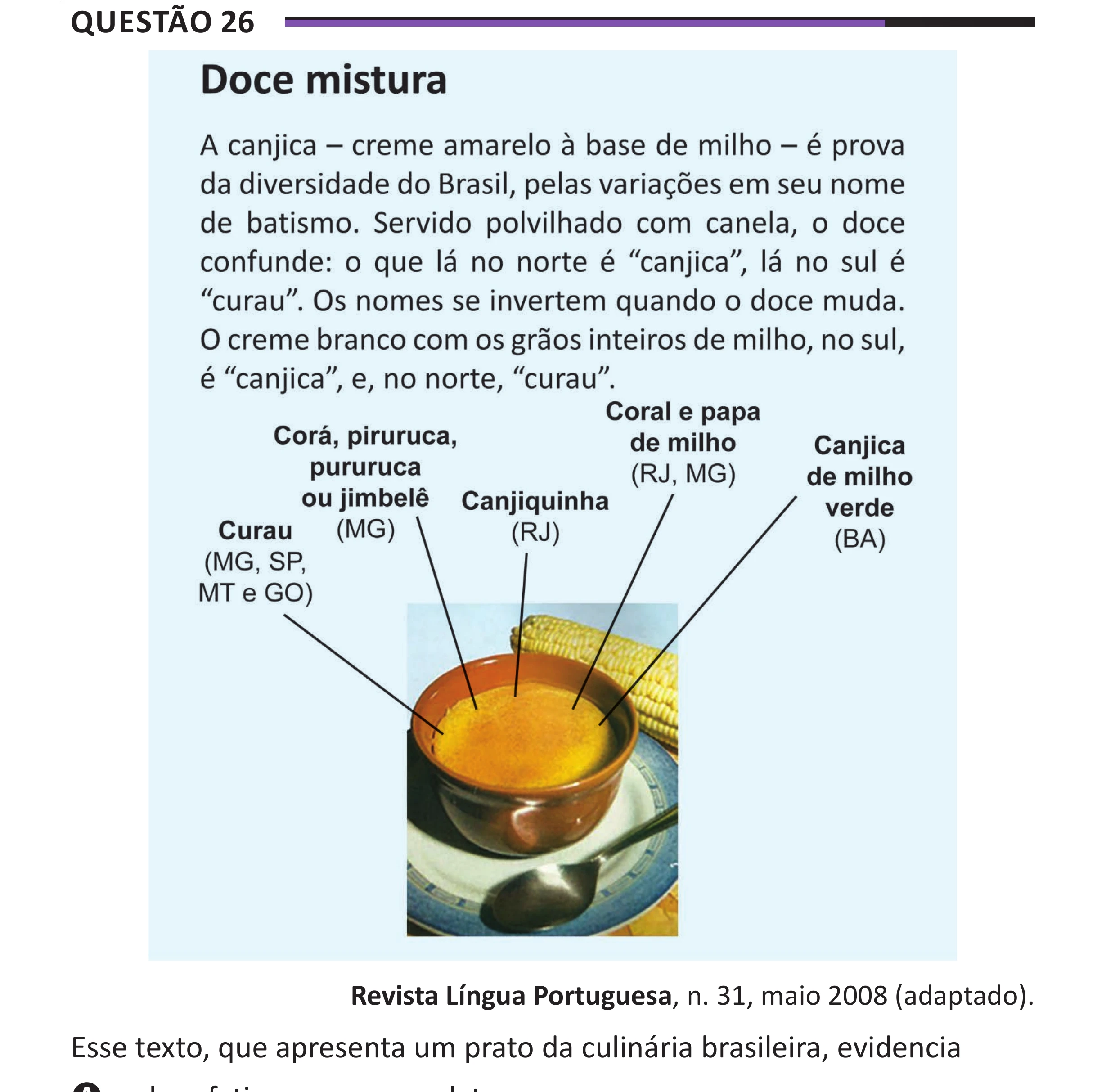 Enunciado original completo da questão 26 do ENEM 2025 - 1º Dia – Caderno 10 – Roxo (Libras) – Aplicação Regular - (Superampliada), página 32.