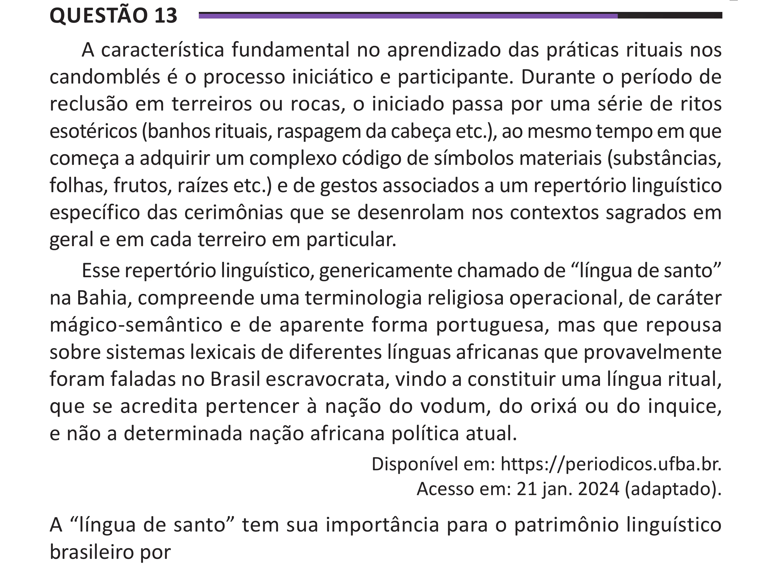 Enunciado original completo da questão 13 do ENEM 2025 - 1º Dia – Caderno 10 – Roxo (Libras) – Aplicação Regular - (Superampliada), página 19.