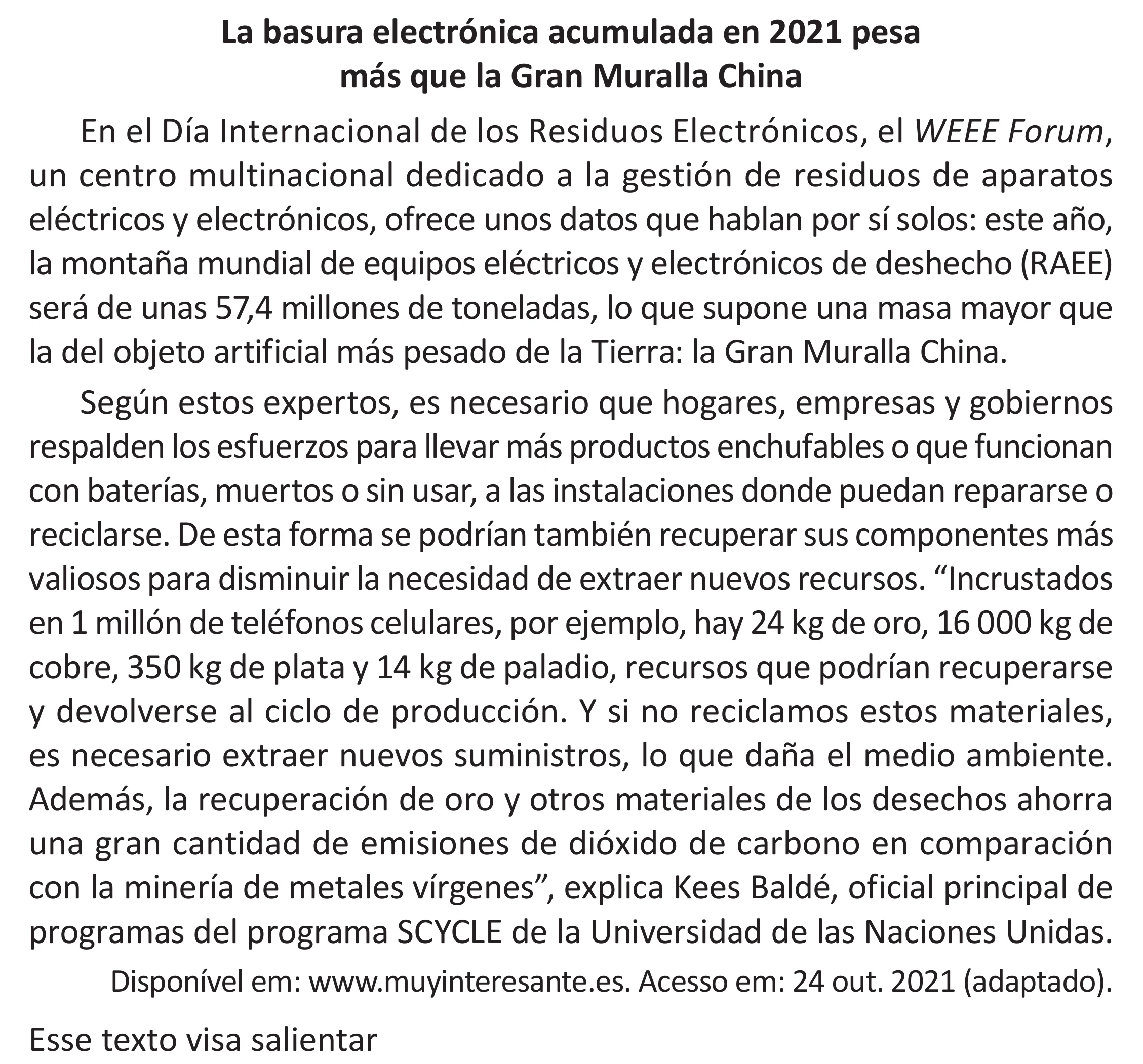 Enunciado original completo da questão 3 (espanhol) do ENEM 2025 - 1º Dia – Caderno 9 – Laranja (Braile e ledor) – Reaplicação - (Superampliada), página 10.