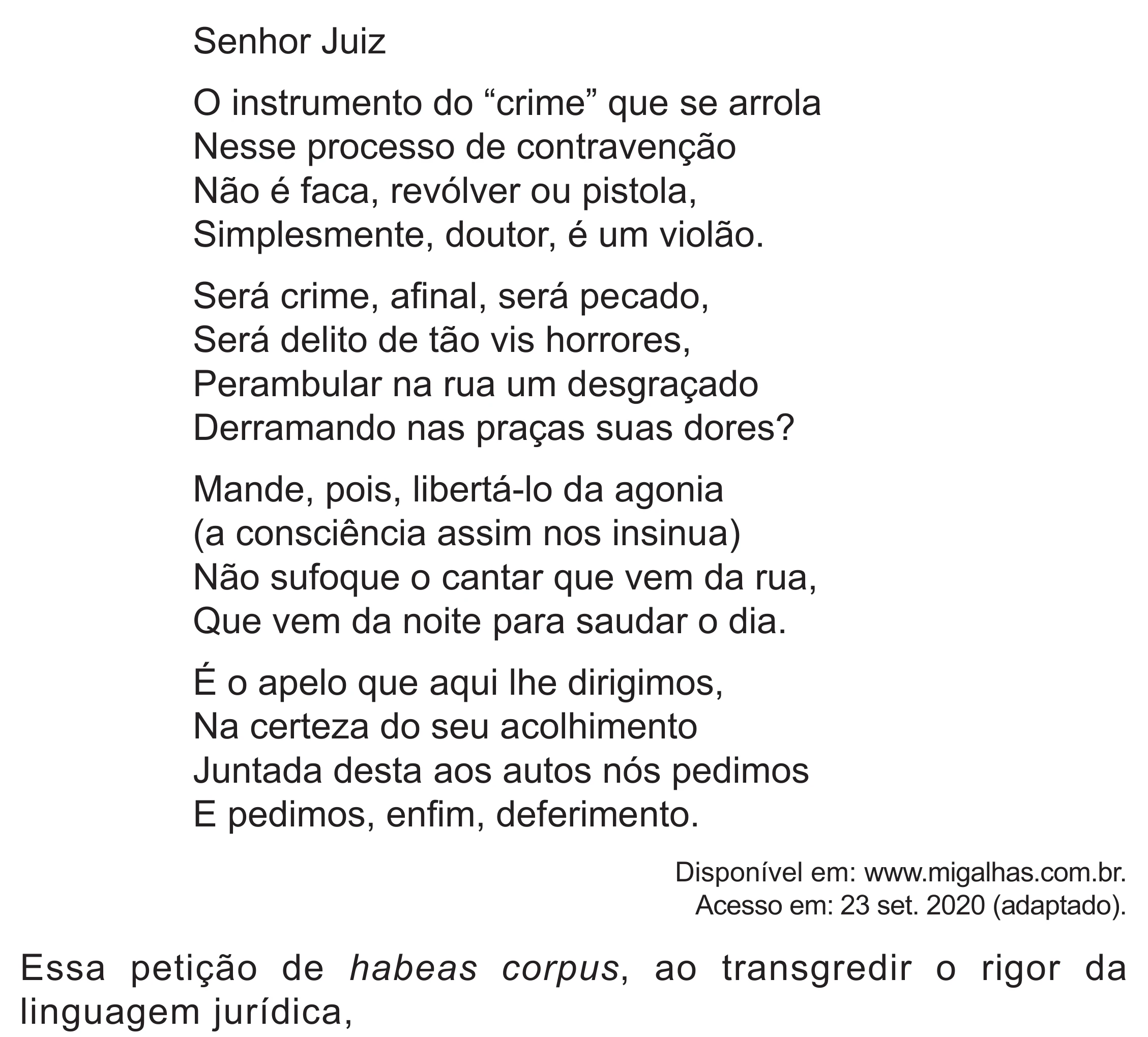 Enunciado original completo da questão 37 do ENEM 2020 - 1º Dia - Caderno 4 – Rosa (Superampliada) – Aplicação Regular, página 41.