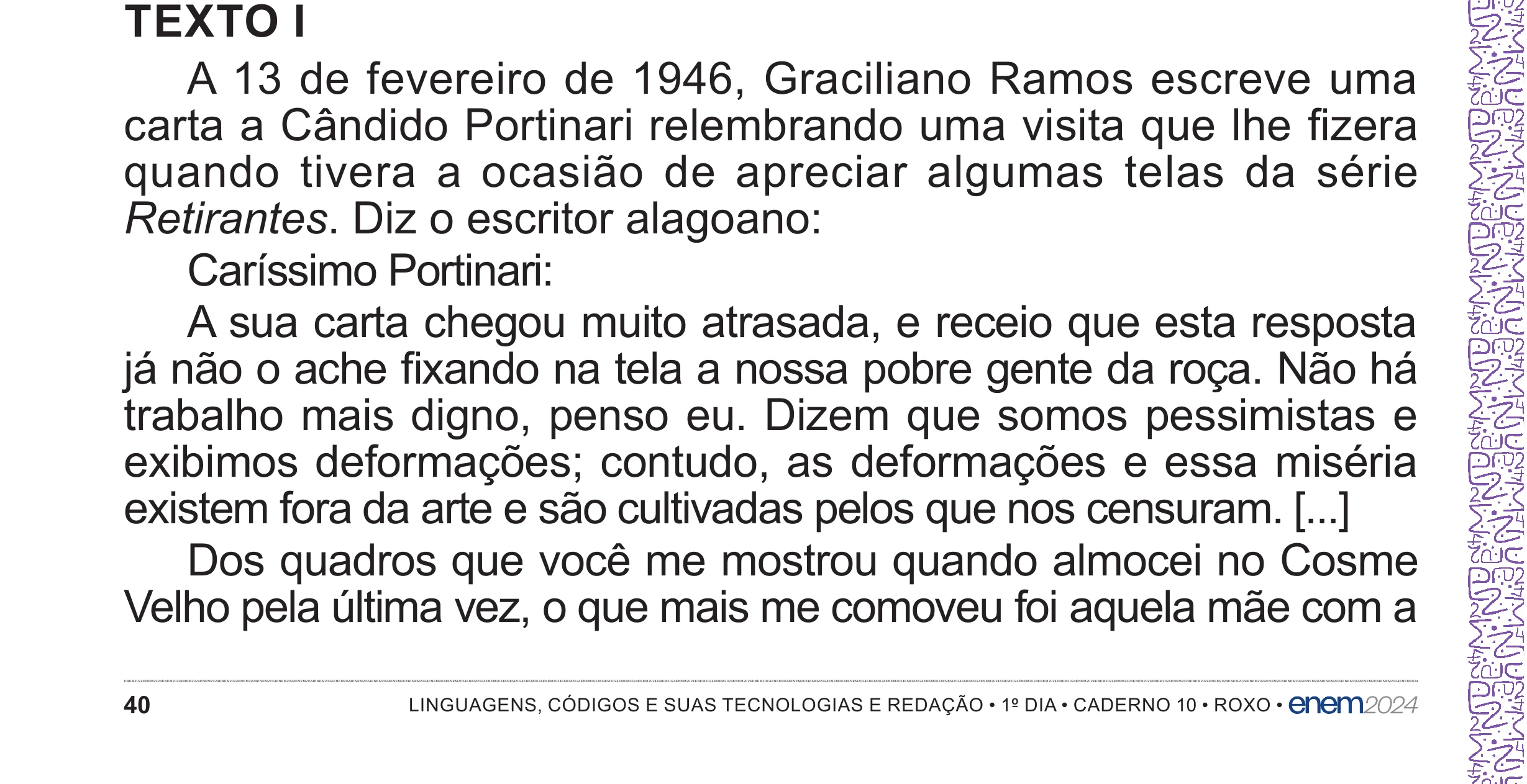 Enunciado original completo da questão 30 do ENEM 2024 - 1º Dia – Caderno 10 – Roxo (Libras) – Aplicação Regular - (Superampliada), página 40.