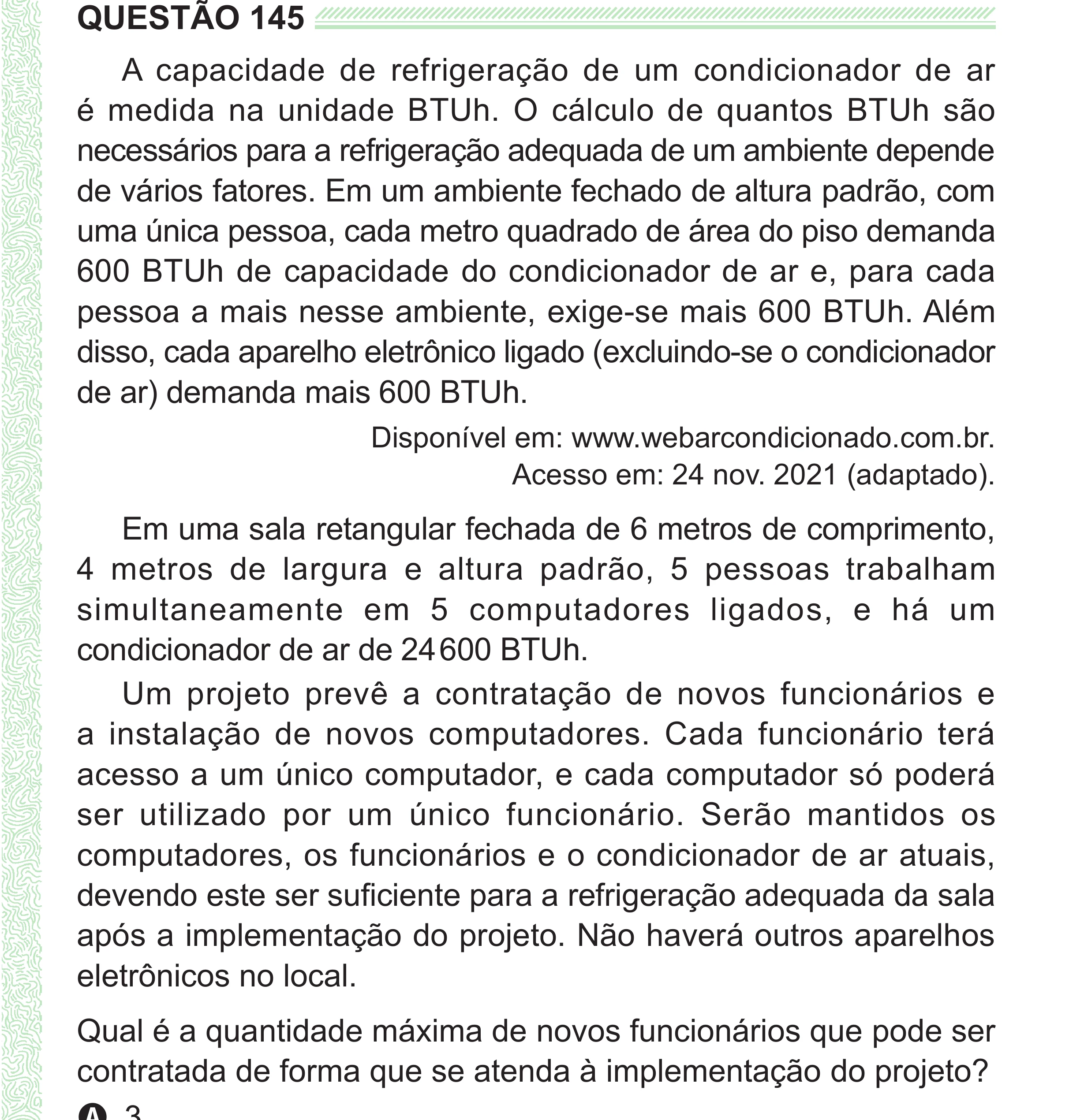 Enunciado original completo da questão 145 do ENEM 2024 - 2º Dia – Caderno 8 – Verde (Superampliada) – Reaplicação/PPL, página 59.