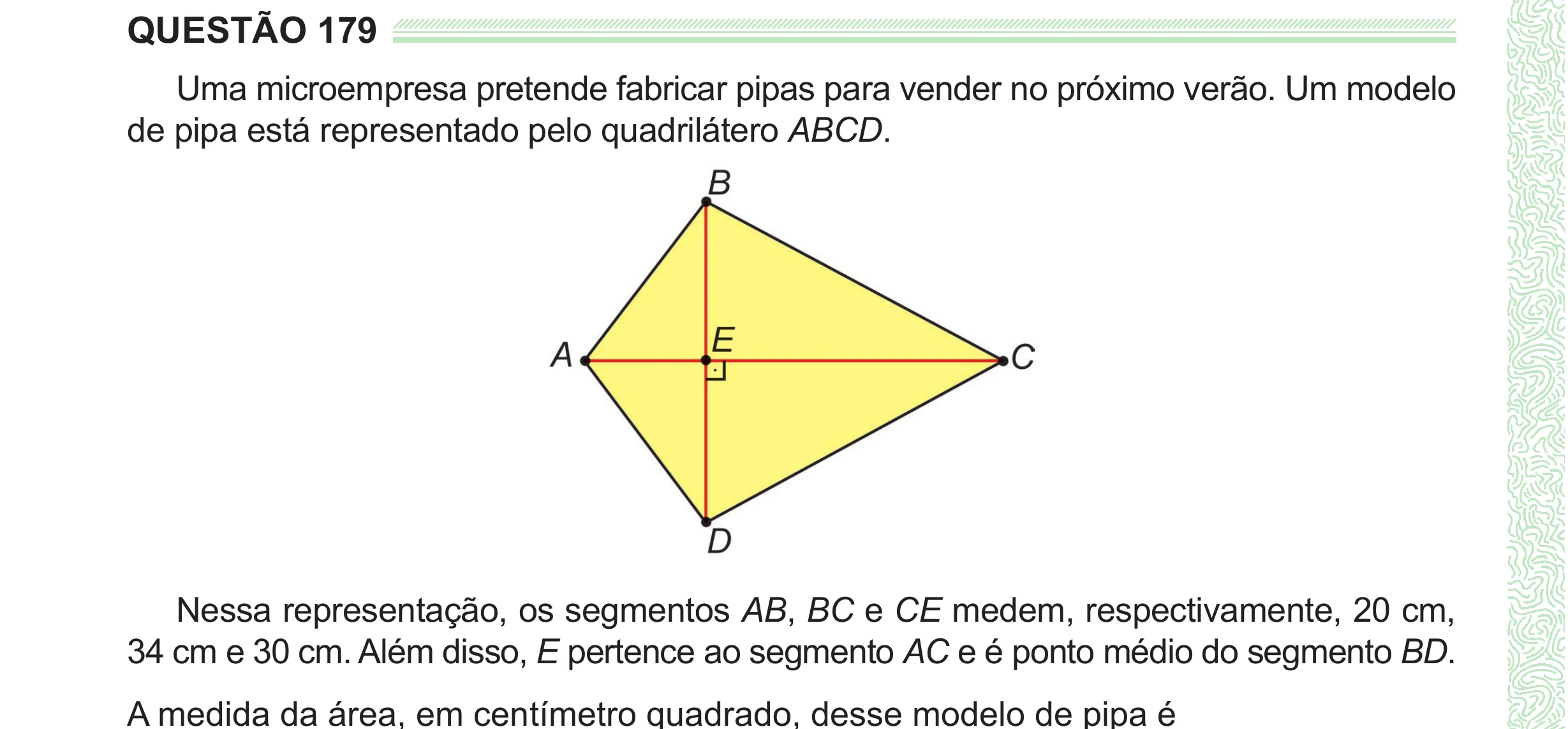Enunciado original completo da questão 179 do ENEM 2024 - 2º Dia – Caderno 8 – Verde (Ampliada) – Reaplicação/PPL, página 62.