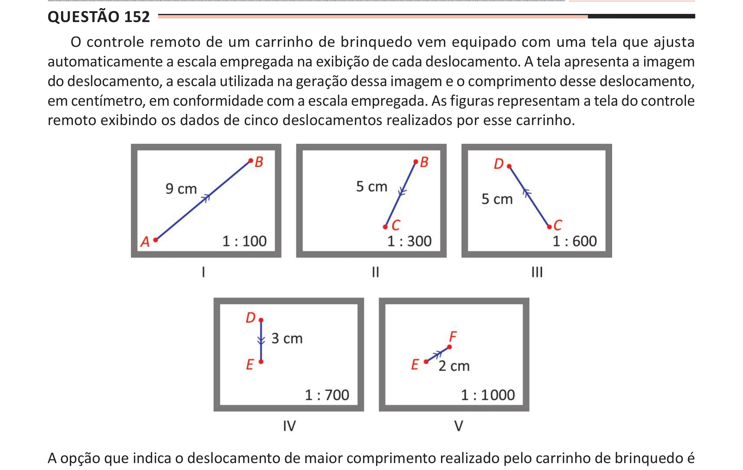 Enunciado original completo da questão 152 do ENEM 2025 - 2º Dia – Caderno 11 – Laranja (Braile e ledor) – Aplicação Regular - (Ampliada), página 44.