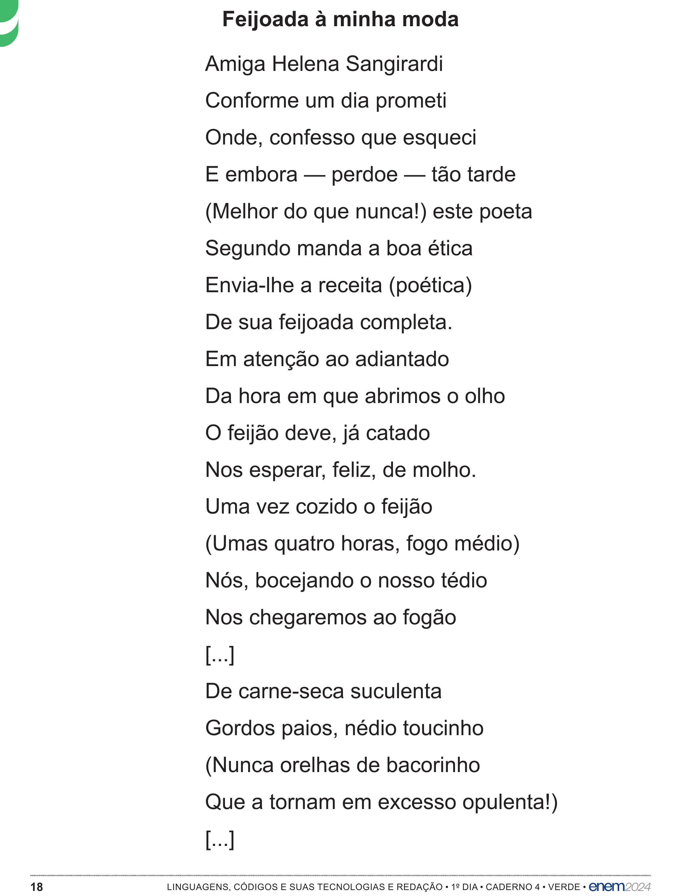 Enunciado original completo da questão 11 do ENEM 2024 - 1º Dia – Caderno 4 – Verde – Aplicação Regular - (Superampliada), página 18.