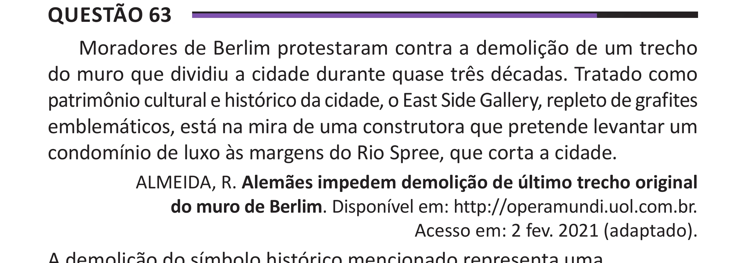 Enunciado original completo da questão 63 do ENEM 2025 - 1º Dia – Caderno 10 – Roxo (Libras) – Aplicação Regular - (Superampliada), página 72.