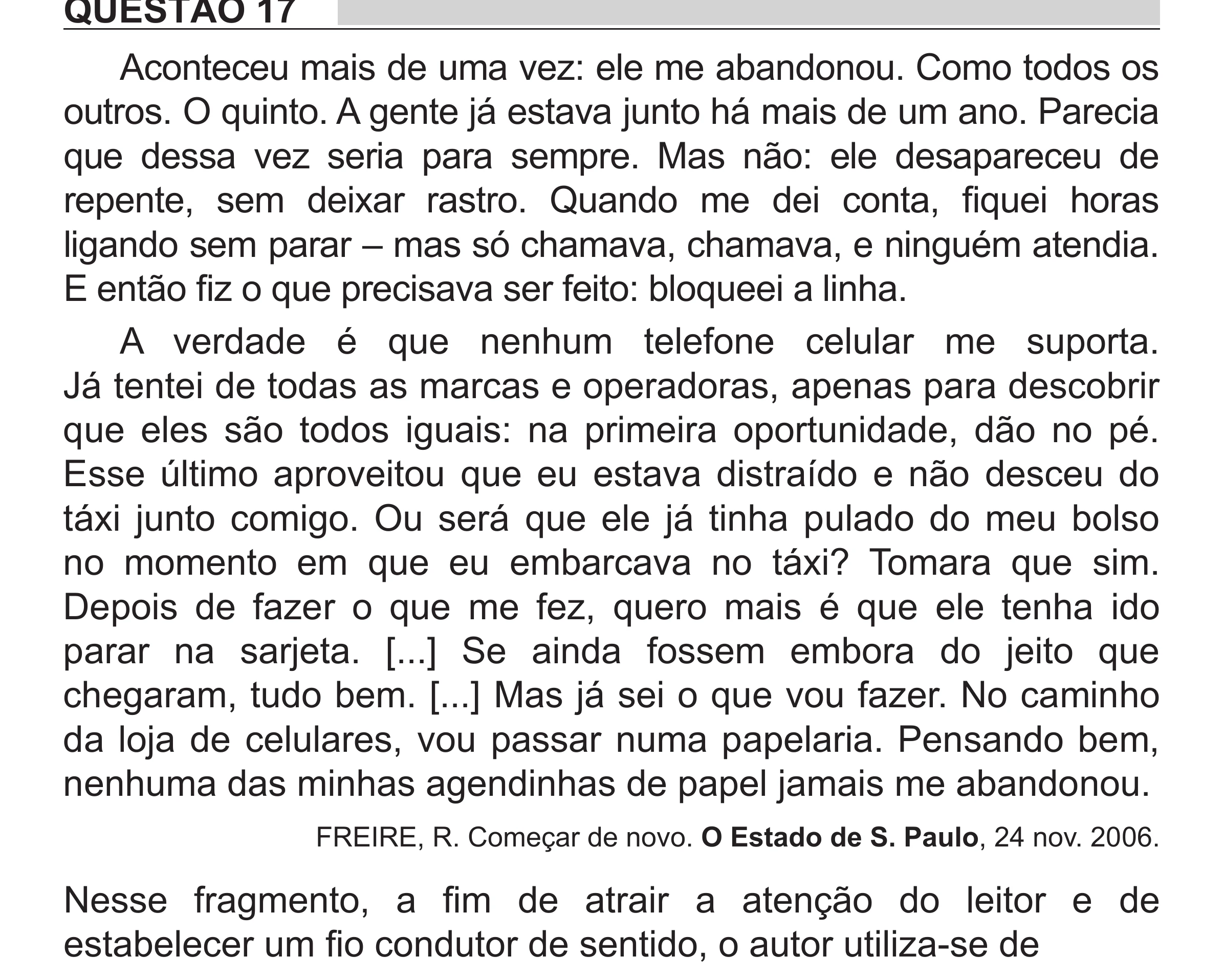 Enunciado original completo da questão 17 do ENEM 2018 - 1º Dia - Caderno 1 - Azul (Superampliada) – Aplicação regular, página 22.