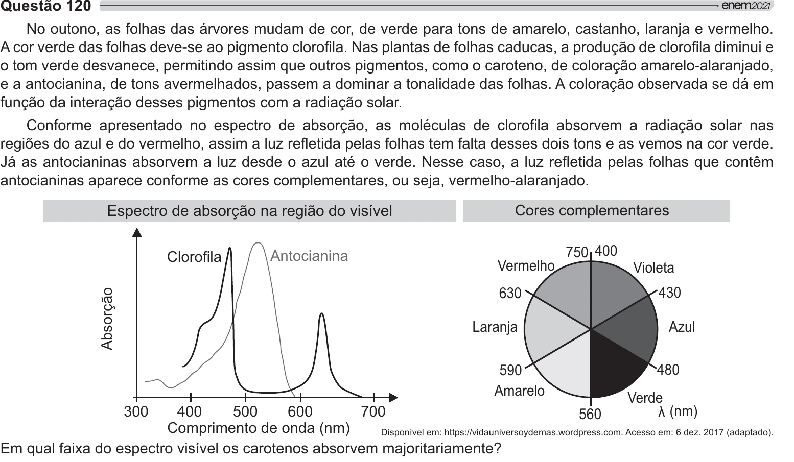 Enunciado original completo da questão 120 do ENEM 2021 - 2º Dia – Caderno 7 – Azul – Aplicação Regular, página 11.
