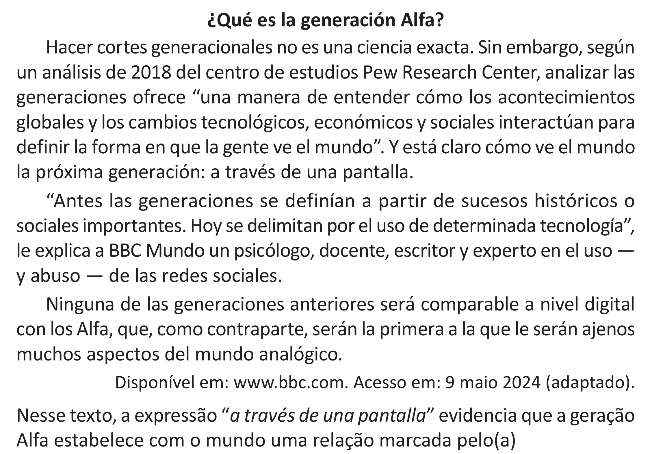 Enunciado original completo da questão 2 (espanhol) do ENEM 2025 - 1º Dia – Caderno 10 – Roxo (Libras) – Aplicação Regular - (Superampliada), página 9.