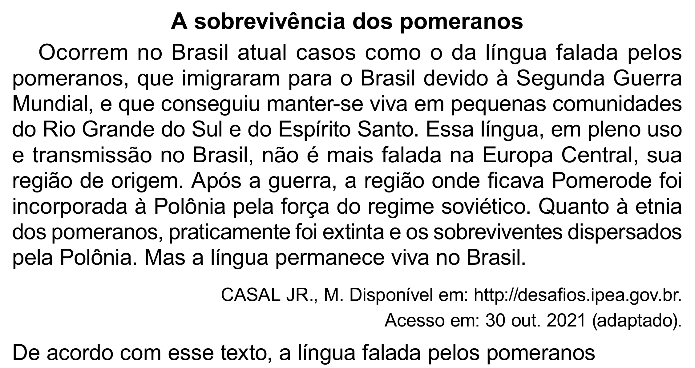 Enunciado original completo da questão 24 do ENEM 2023 - 1º Dia – Caderno 4 – Rosa (Superampliada) – Reaplicação/PPL, página 30.