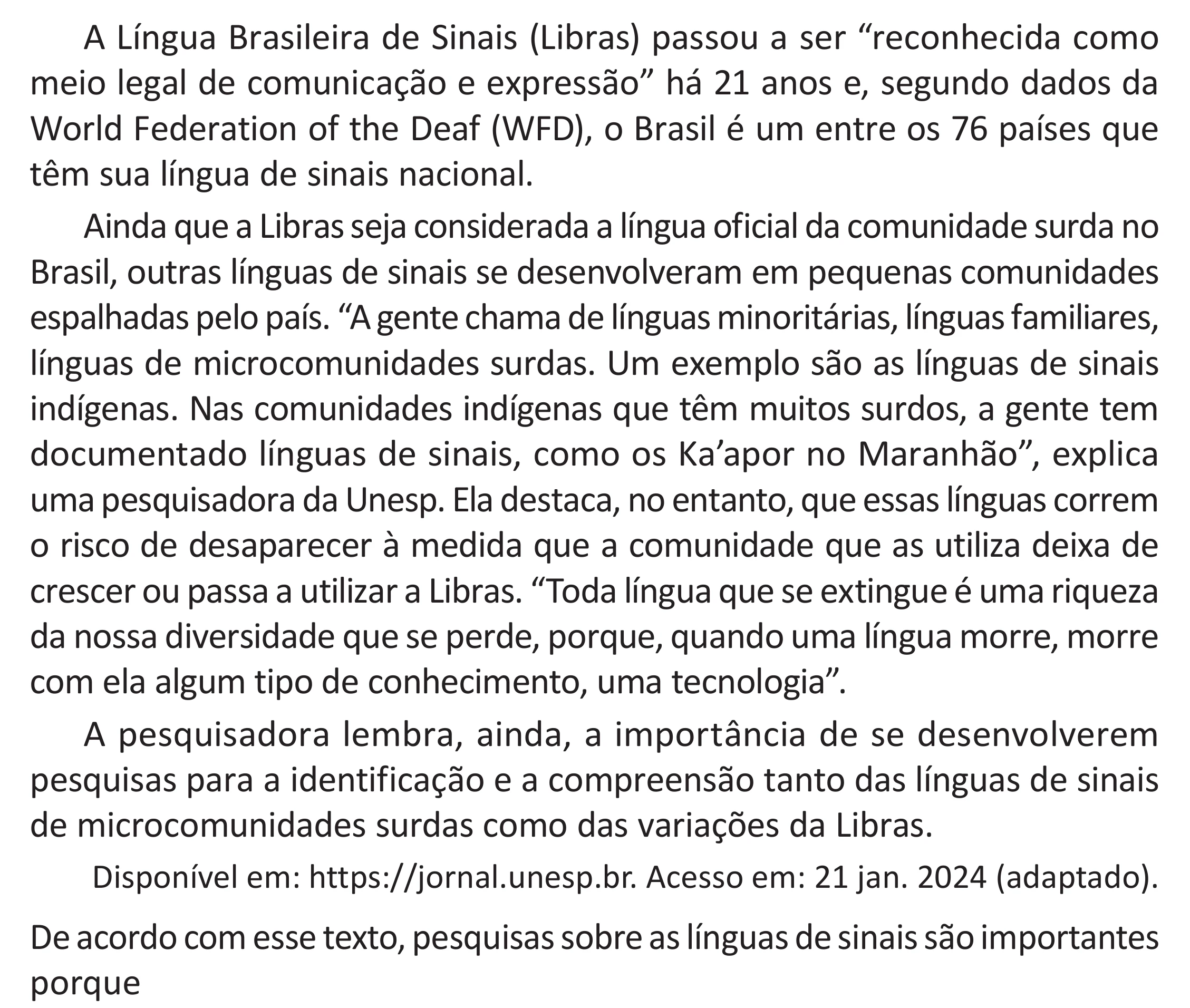 Enunciado original completo da questão 42 do ENEM 2025 - 1º Dia – Caderno 9 – Laranja (Braile e ledor) – Aplicação Regular - (Superampliada) - Belém, Ananindeua e Marituba, página 49.