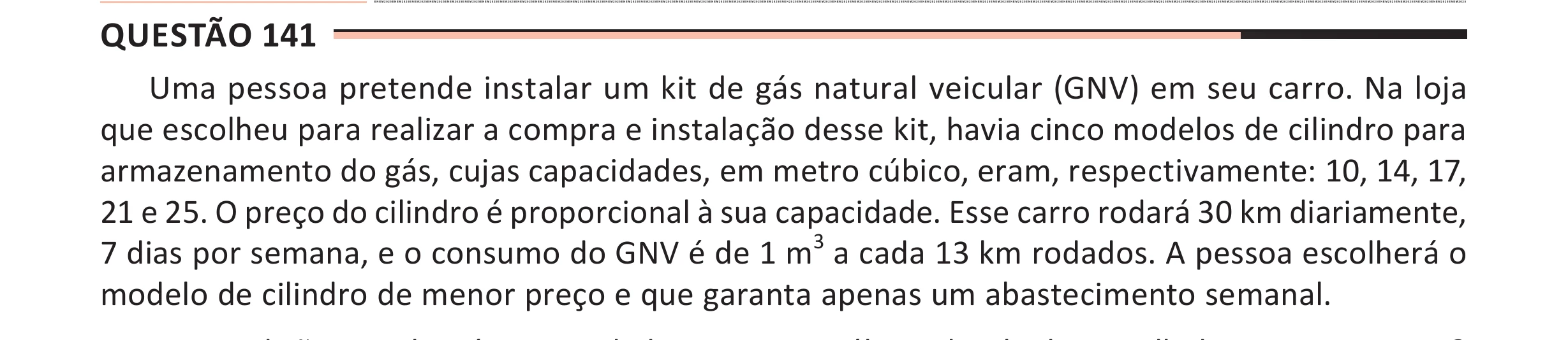 Enunciado original completo da questão 141 do ENEM 2025 - 2º Dia – Caderno 11 – Laranja (Braile e ledor) – Aplicação Regular - (Ampliada), página 35.