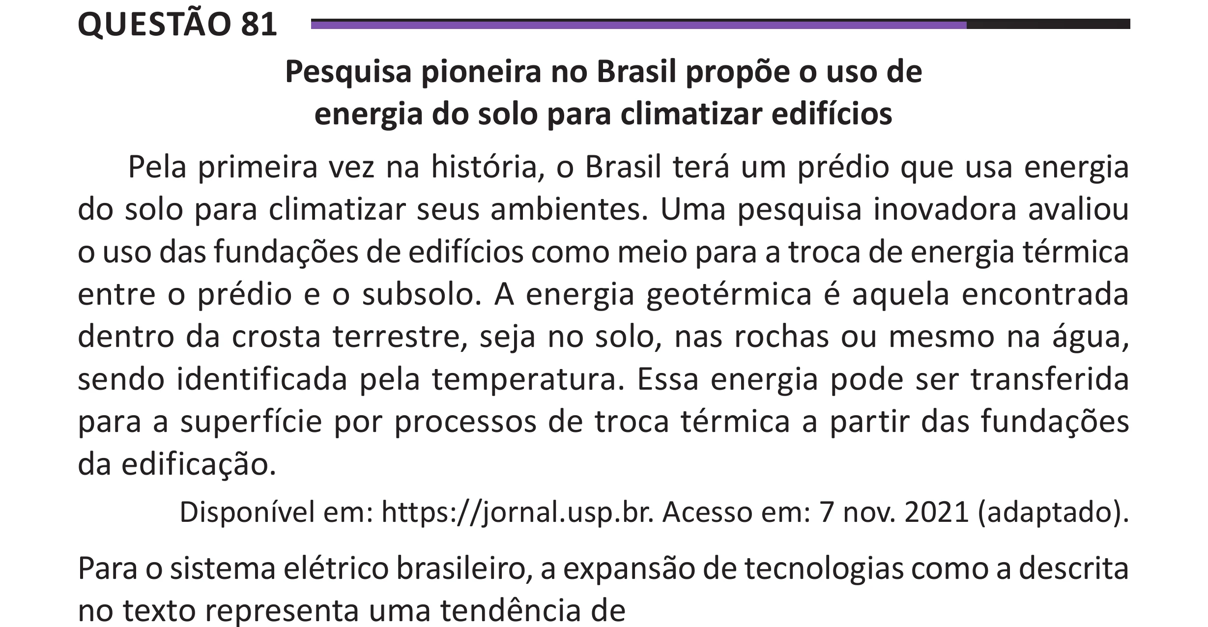 Enunciado original completo da questão 81 do ENEM 2025 - 1º Dia – Caderno 10 – Roxo (Libras) – Aplicação Regular - (Superampliada), página 88.