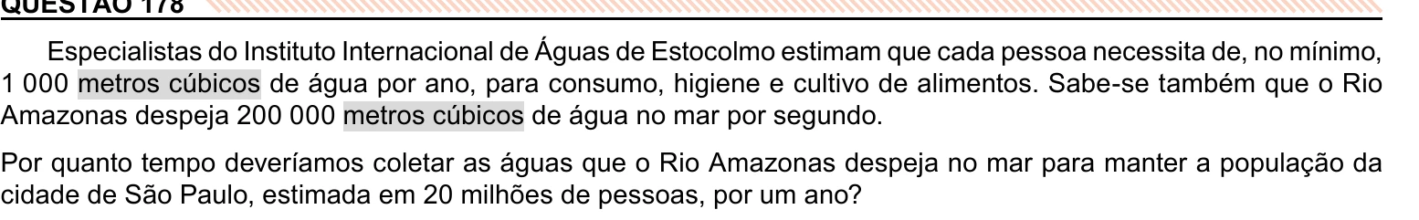 Enunciado original completo da questão 178 do ENEM 2023 - 2º Dia – Caderno 11 – Laranja (braile e ledor) – Reaplicação/PPL, página 34.