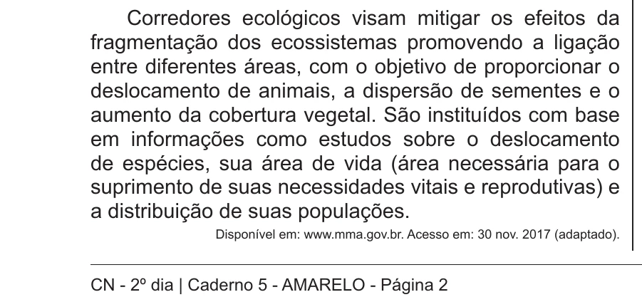 Enunciado original completo da questão 93 do ENEM 2018 - 2º Dia - Caderno 5 - Amarelo – Aplicação regular, página 2.