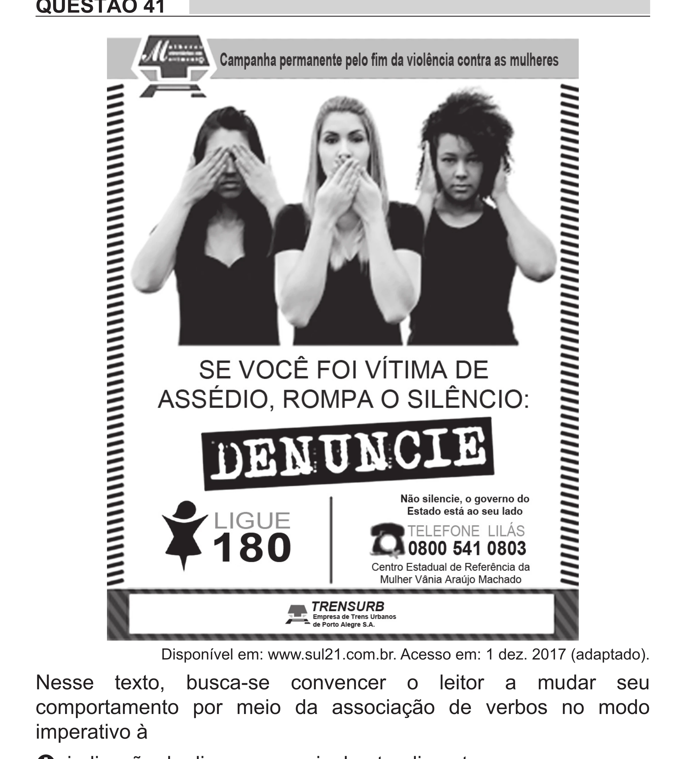 Enunciado original completo da questão 41 do ENEM 2018 - 1º Dia - Caderno 1 - Azul (Superampliada) – Aplicação regular, página 44.