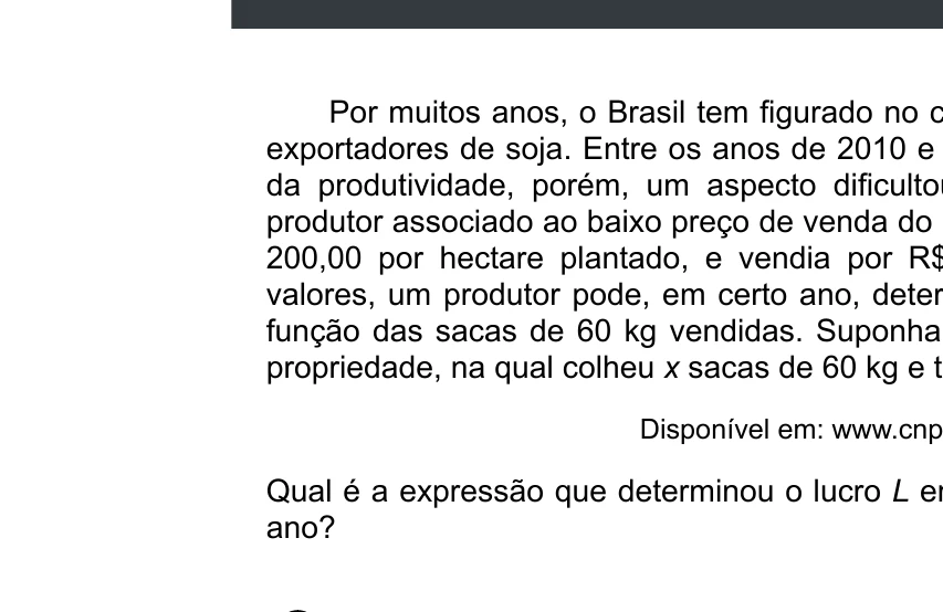 Enunciado original completo da questão 170 do ENEM 2020 - 2º Dia - Caderno 7 – Azul – Aplicação digital, página 85.