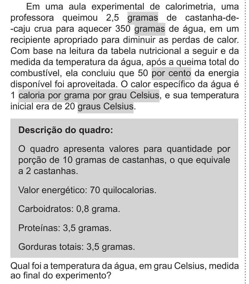 Enunciado original completo da questão 124 do ENEM 2019 - 2º Dia – Caderno 11 – Laranja (Braile e Ledor) – Aplicação Regular, página 13.