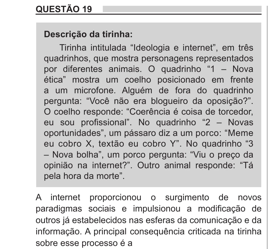 Enunciado original completo da questão 19 do ENEM 2018 - 1º Dia - Caderno 9 – Laranja (Braile e Ledor) – Aplicação regular, página 9.