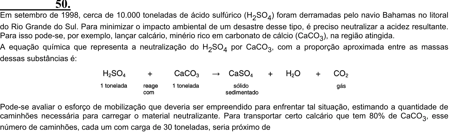 Enunciado original completo da questão 50 do ENEM 2004 - Caderno Amarelo, página 18.