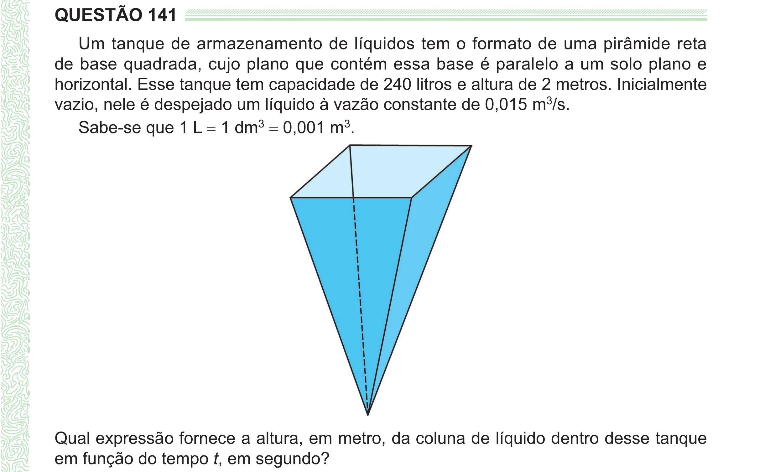 Enunciado original completo da questão 141 do ENEM 2024 - 2º Dia – Caderno 8 – Verde (Ampliada) – Reaplicação/PPL, página 37.