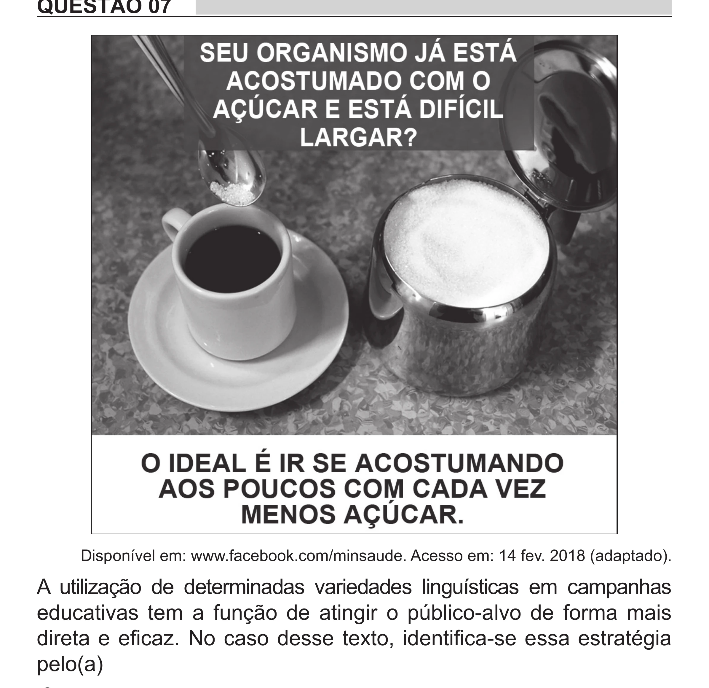 Enunciado original completo da questão 7 do ENEM 2018 - 1º Dia - Caderno 1 - Azul (Superampliada) – Aplicação regular, página 13.