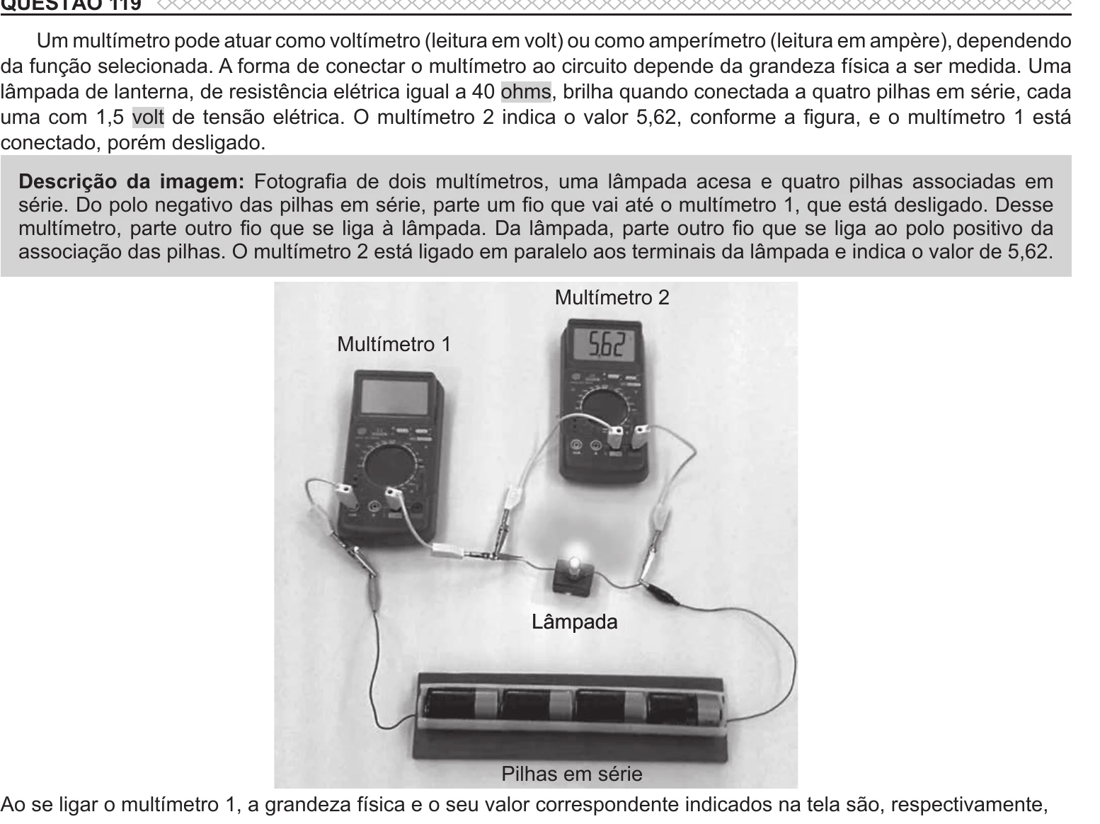 Enunciado original completo da questão 119 do ENEM 2022 - 2º Dia – Caderno 11 – Laranja (braile e ledor) – Reaplicação/PPL, página 13.
