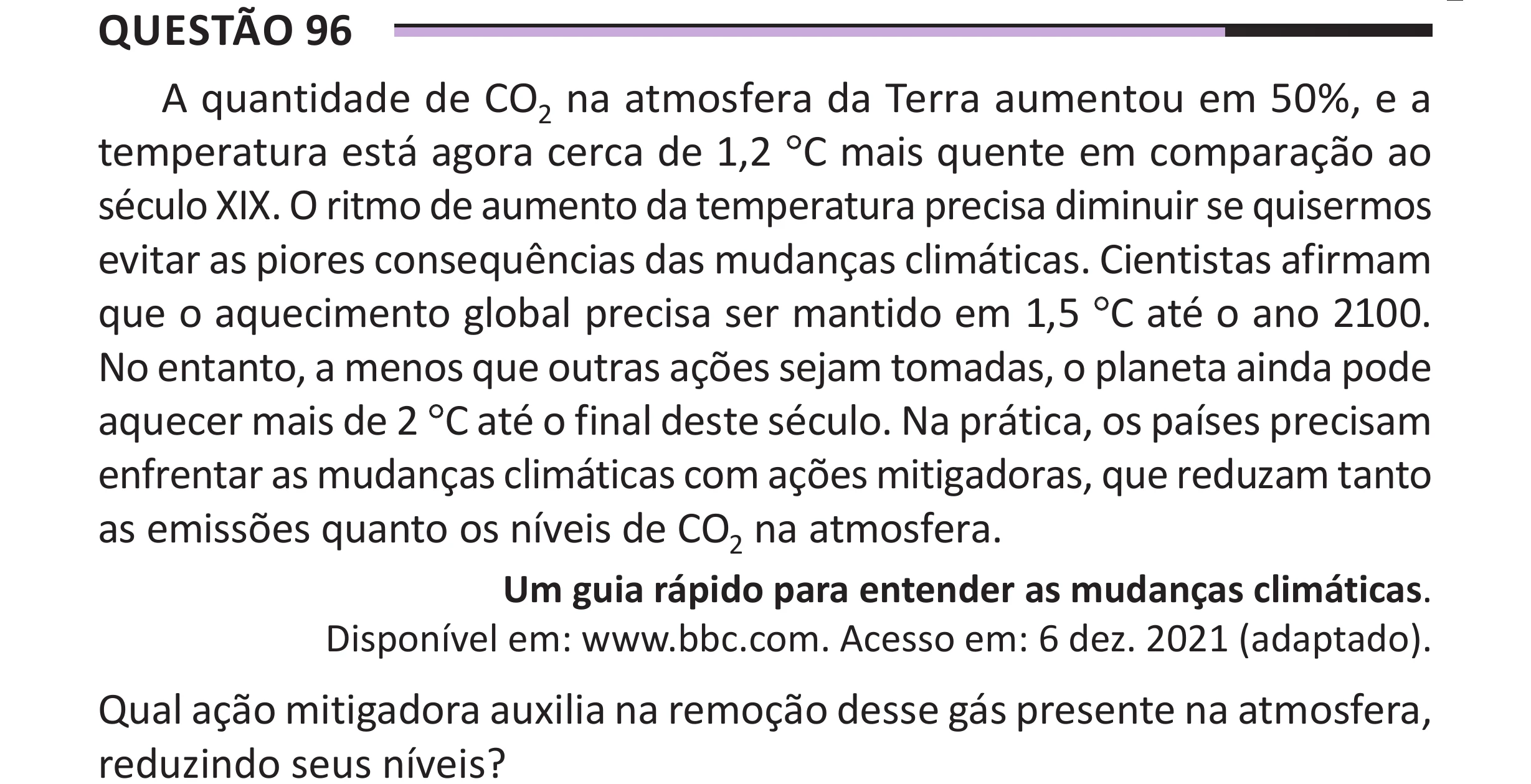 Enunciado original completo da questão 96 do ENEM 2025 - 2º Dia – Caderno 12 – Roxo (Libras) – Aplicação Regular - (Superampliada), página 7.