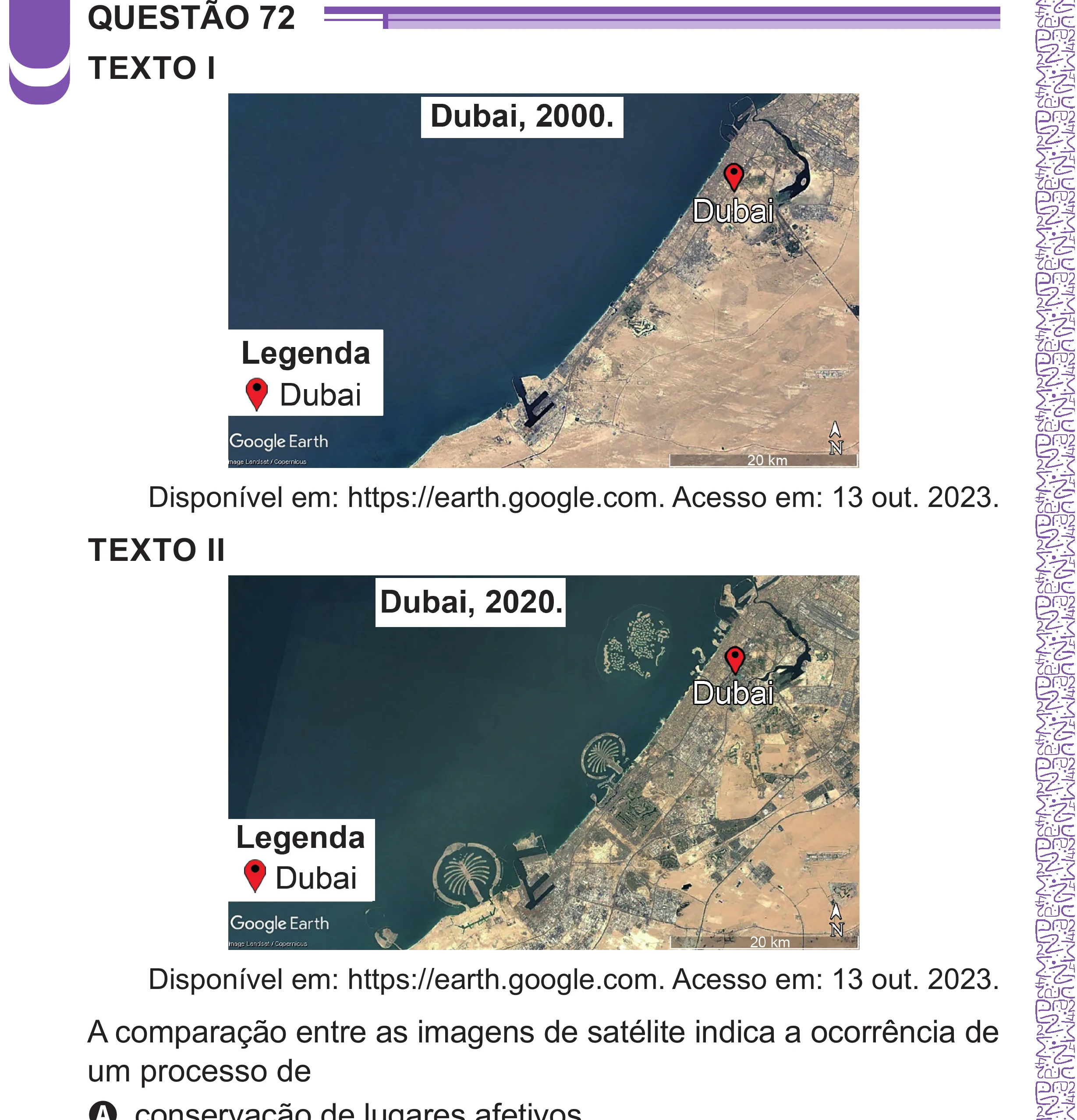 Enunciado original completo da questão 72 do ENEM 2024 - 1º Dia – Caderno 10 – Roxo (Libras) – Aplicação Regular - (Superampliada), página 80.