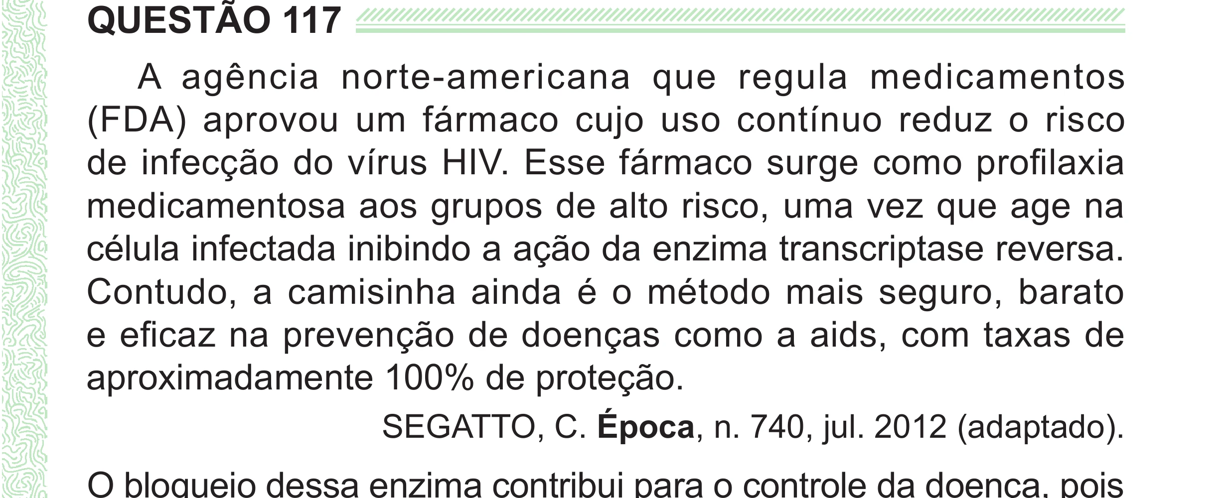 Enunciado original completo da questão 117 do ENEM 2024 - 2º Dia – Caderno 8 – Verde (Superampliada) – Reaplicação/PPL, página 27.