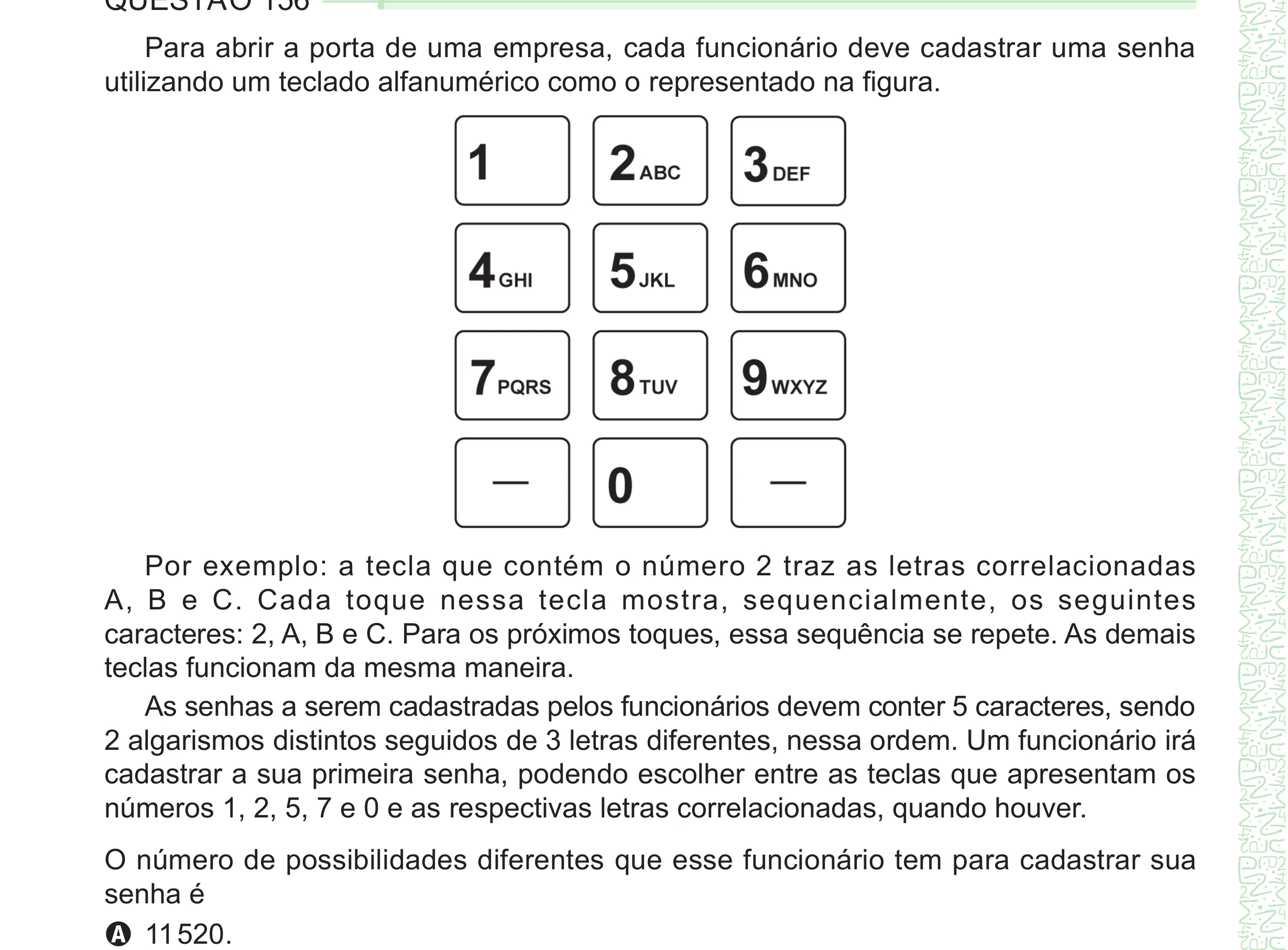 Enunciado original completo da questão 156 do ENEM 2024 - 2º Dia – Caderno 8 – Verde – Aplicação Regular - (Ampliada), página 44.