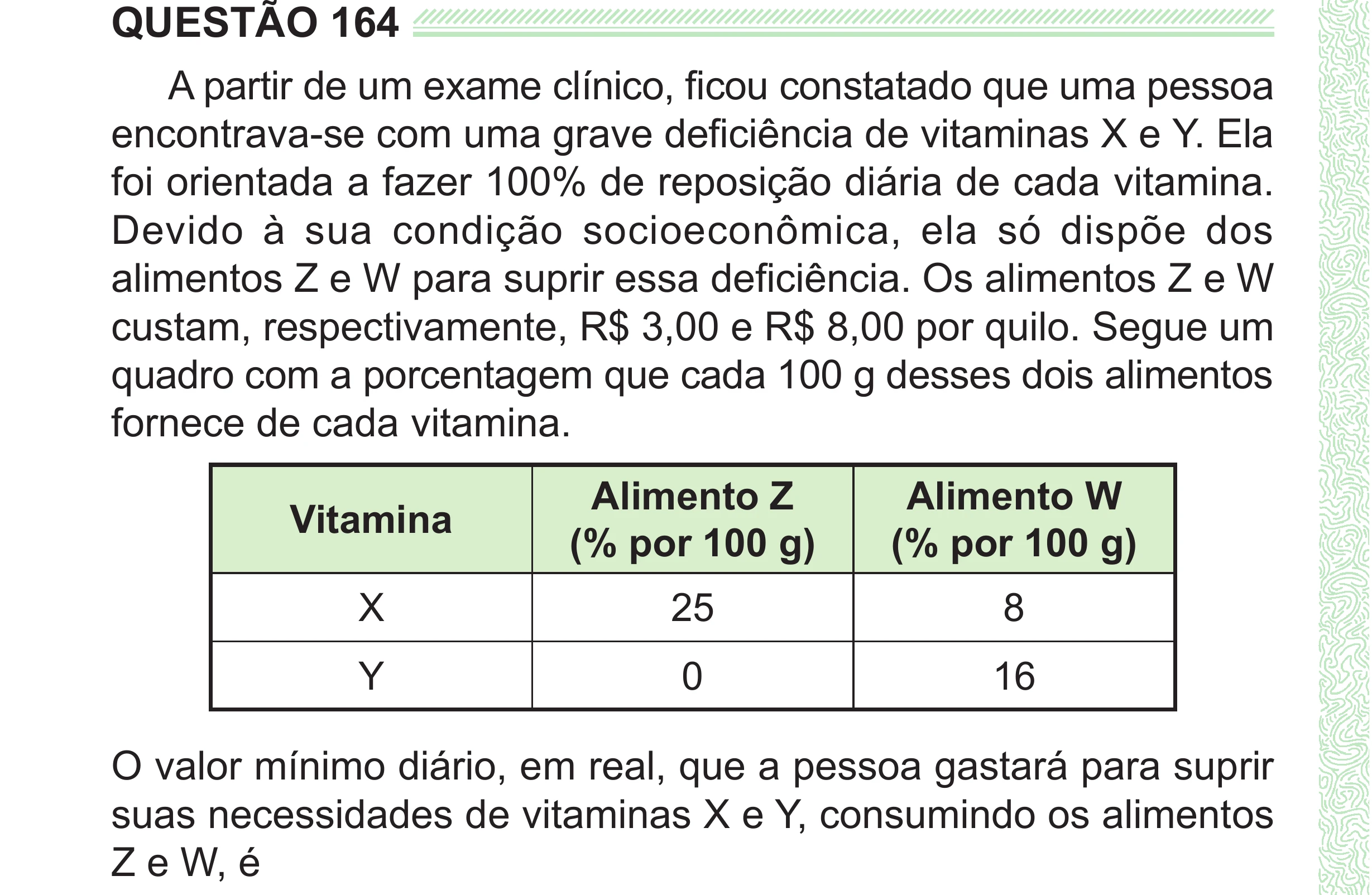 Enunciado original completo da questão 164 do ENEM 2024 - 2º Dia – Caderno 8 – Verde (Superampliada) – Reaplicação/PPL, página 78.
