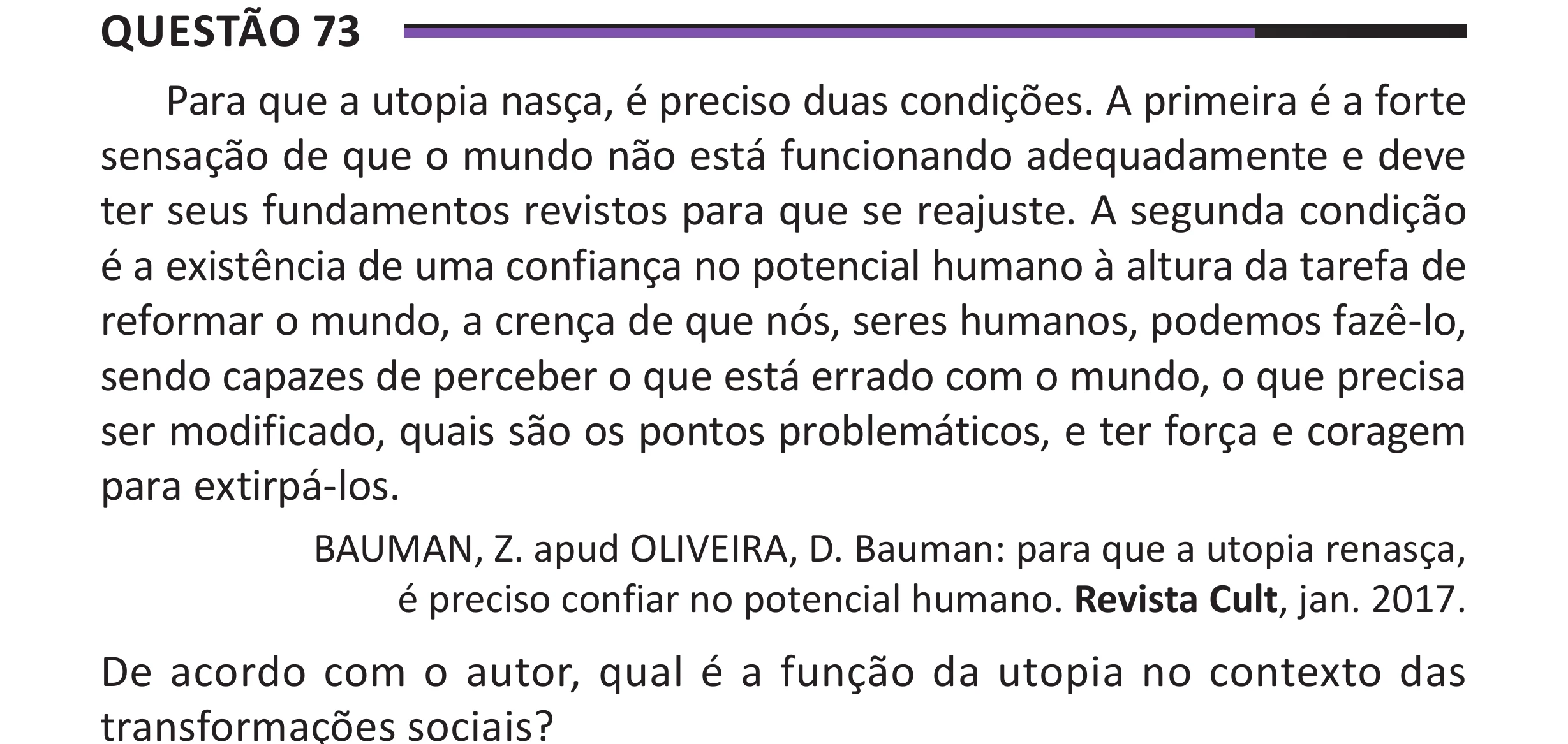 Enunciado original completo da questão 73 do ENEM 2025 - 1º Dia – Caderno 10 – Roxo (Libras) – Aplicação Regular - (Superampliada), página 80.