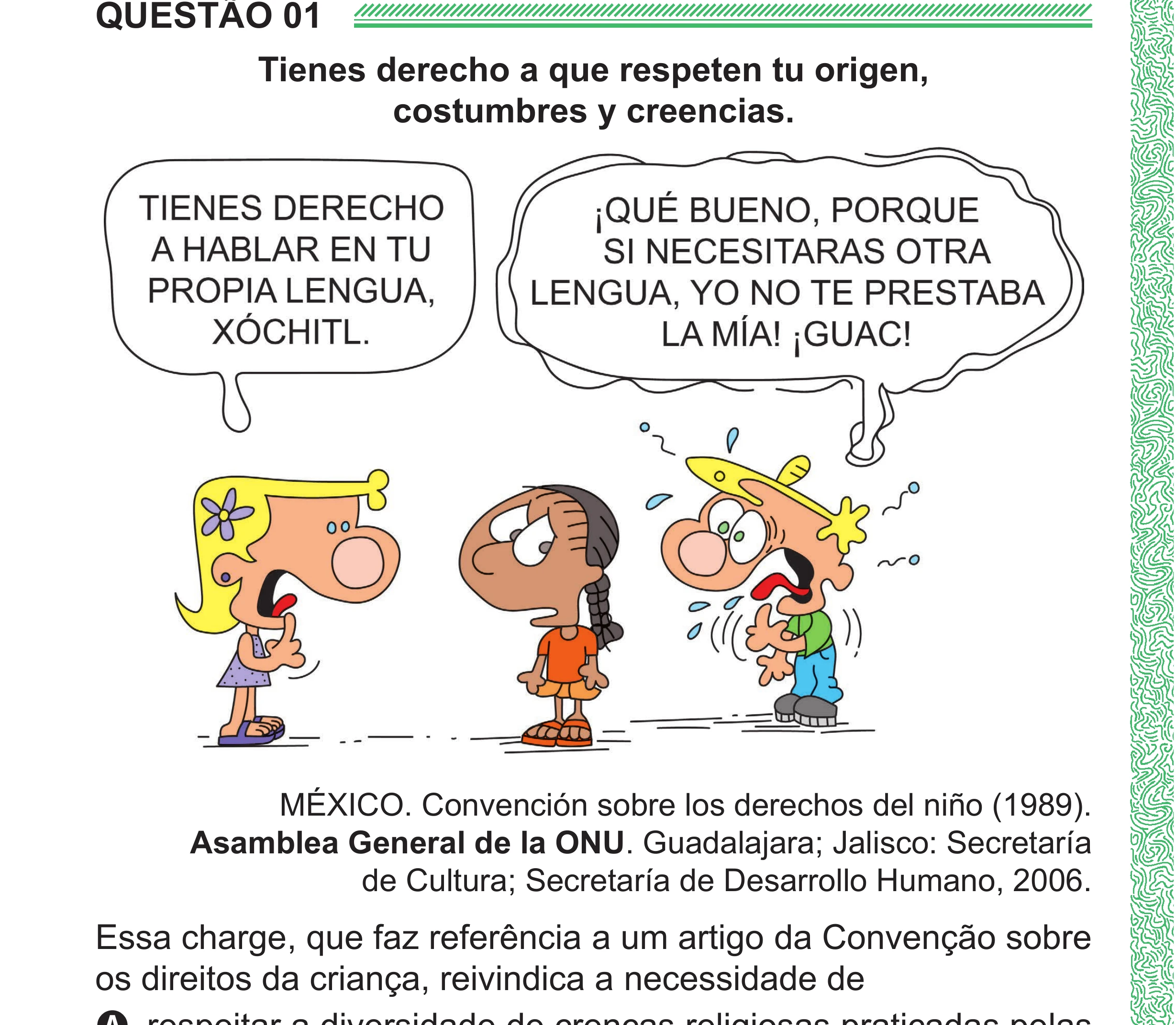 Enunciado original completo da questão 1 (espanhol) do ENEM 2024 - 1º Dia – Caderno 4 – Verde (Superampliada) – Reaplicação/PPL, página 8.
