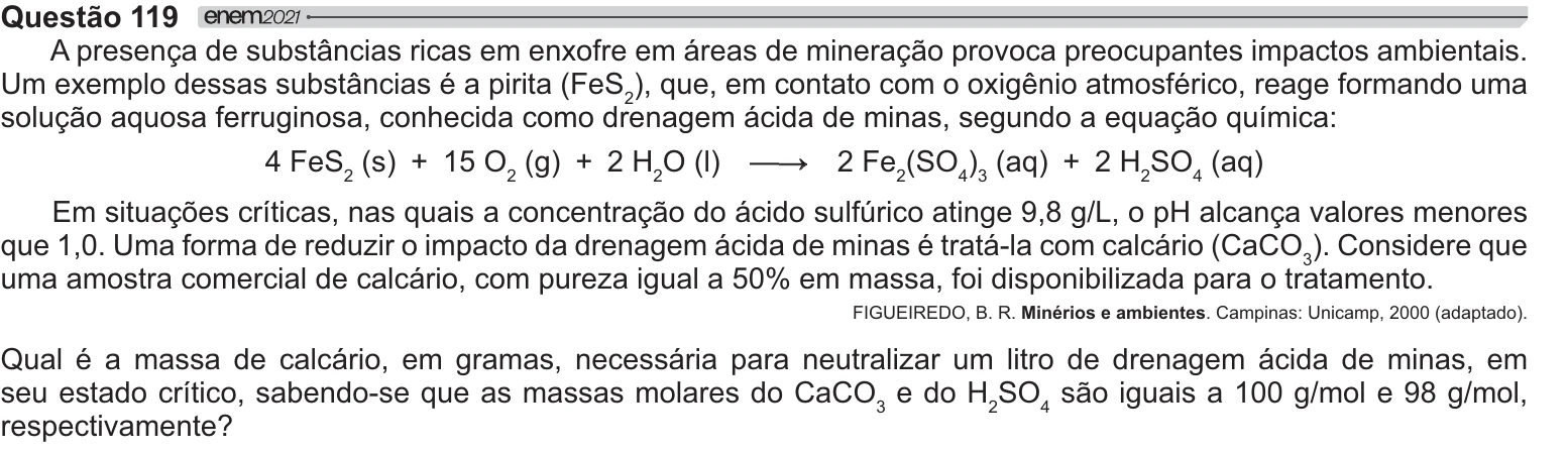 Enunciado original completo da questão 119 do ENEM 2021 - 2º Dia – Caderno 6 – Cinza – Reaplicação/PPL/Segunda Oportunidade, página 8.