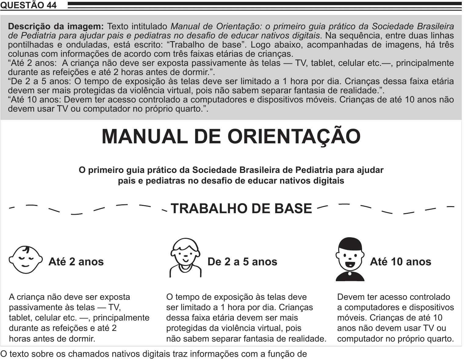 Enunciado original completo da questão 44 do ENEM 2022 - 1º Dia – Caderno 9 – Laranja (Braile e ledor) – Aplicação Regular, página 19.